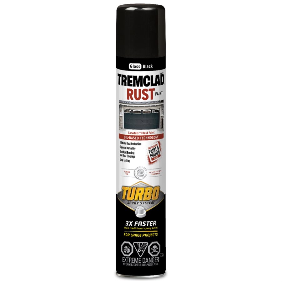 Tremclad Rust Paint Oil Based Turbo Spray 680G Gloss Black 37147