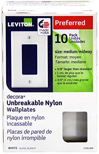 Leviton PJ26-WM Decora Rocker Midsize Wall Plate, White, 1 Gange