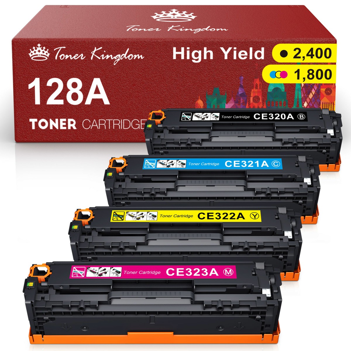 HP 128A Original LaserJet Toner Cartridges Full Set C,Y,M,K (CE320A, CE321A, CE322A, CE323A)