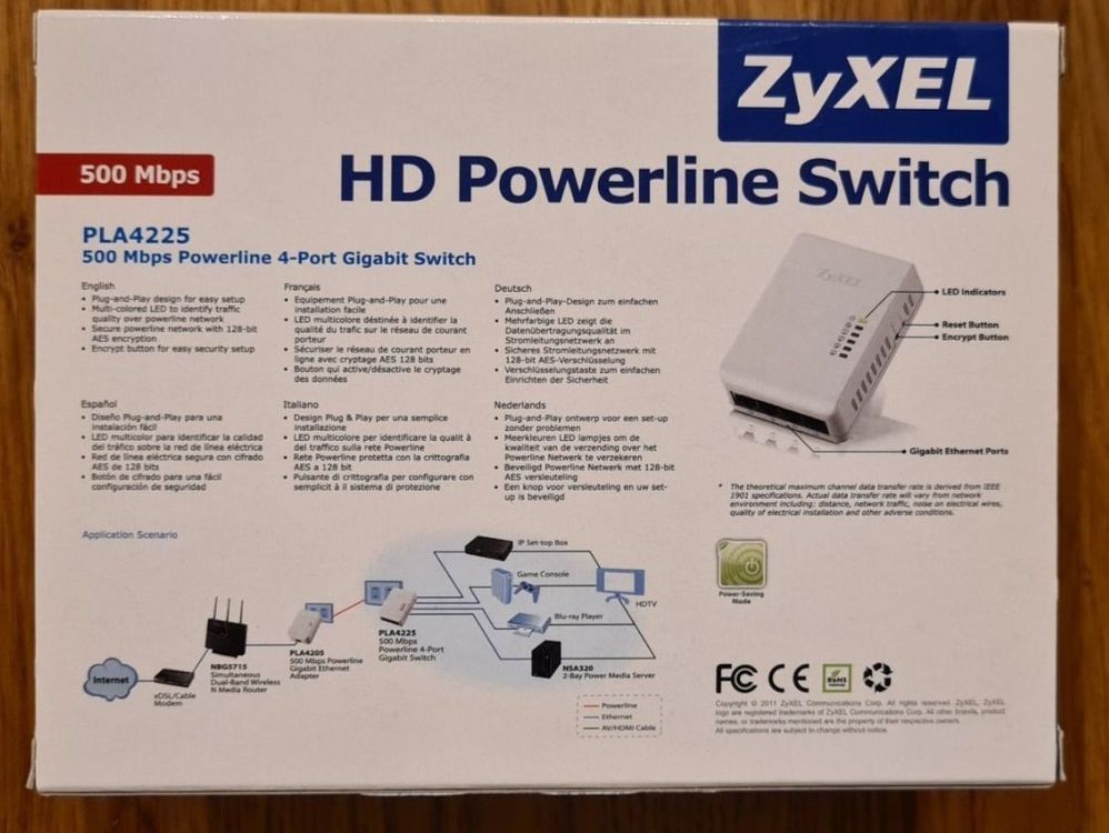 NIB ZyXel HD Powerline Switch PLA 4225 4 Ports 500mbps New Seale