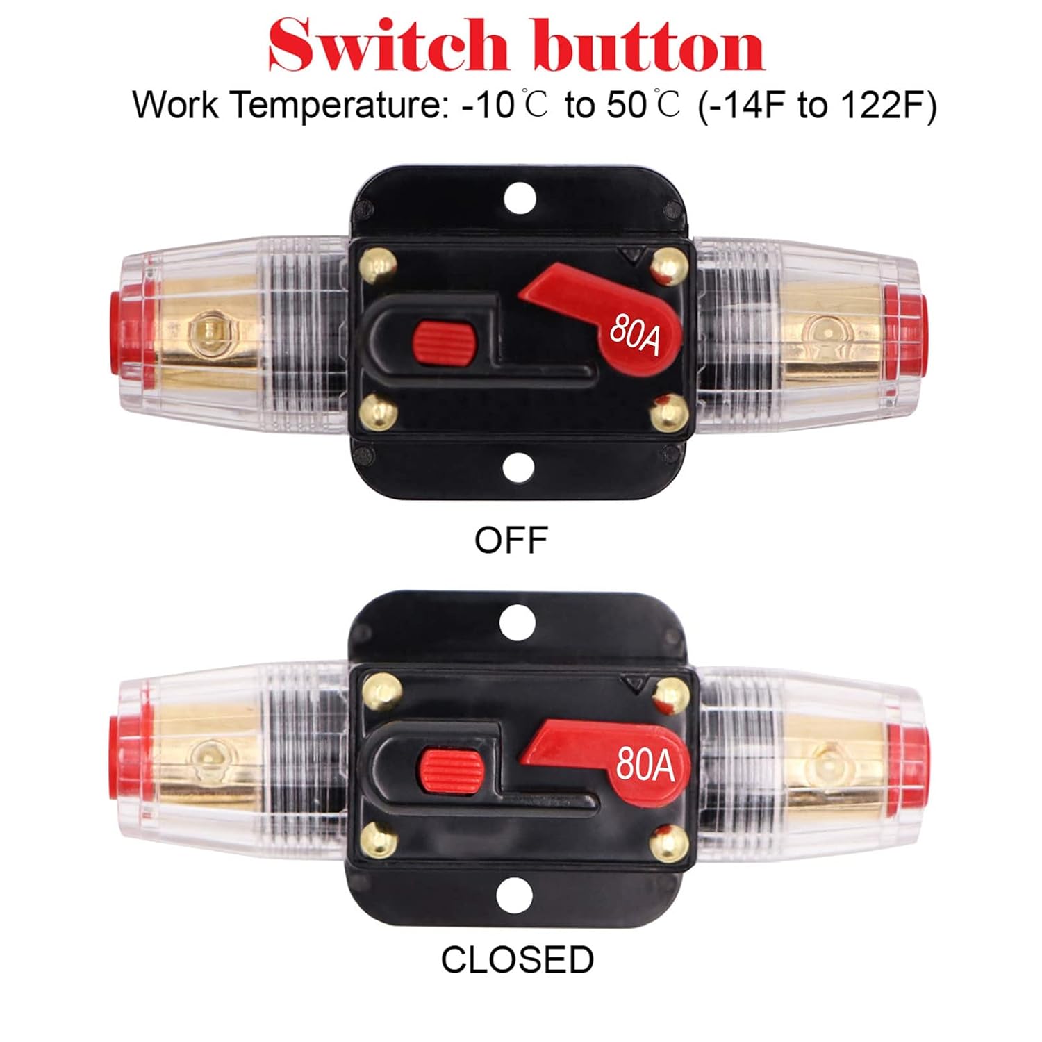Etopars 12V 80A Car Motor Auto Manual Reset Resetable Audio Solar Energy Inline Power Circuit Breaker Fuse Holder Protection Stereo