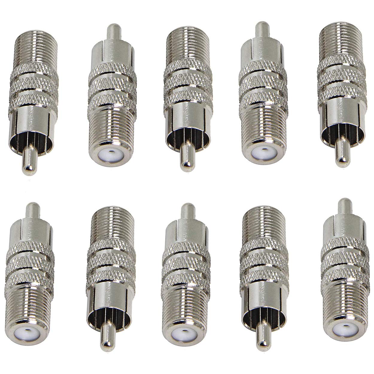 RCA to Coaxial Adapter, 10-Pack RFAdapter F Female Plug to RCA Male Jack Connector Convertor for Subwoofer, Receiver, Game Console, TV, Monitor
