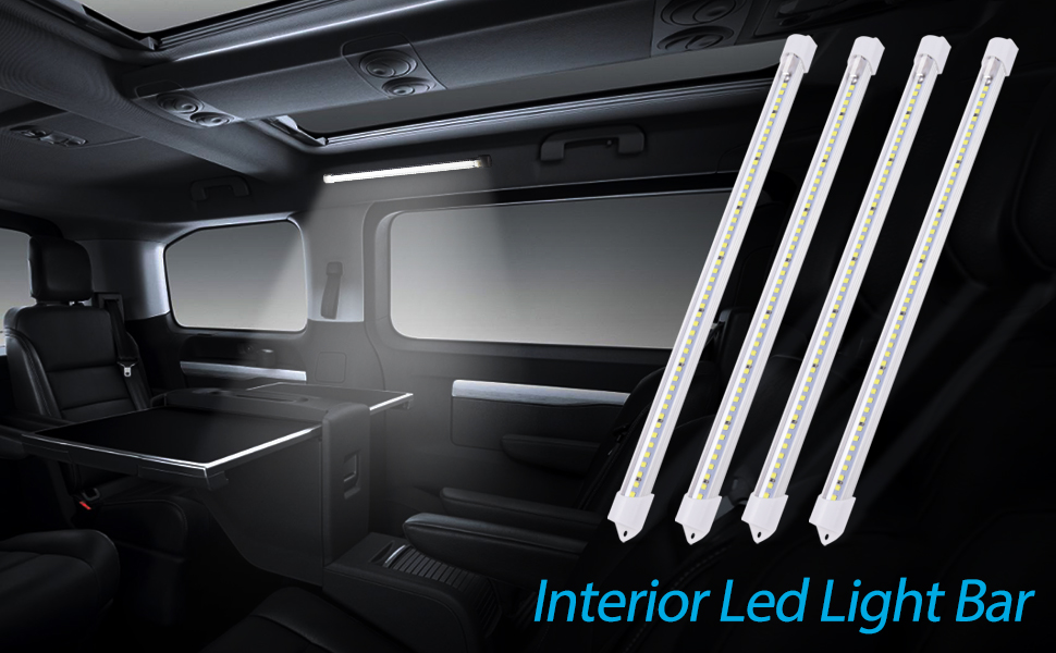 MICTUNING 12 Inch 12V Car Interior Led Light Bar - Bright White Light Tube with On Off Switch for RV Camper Boat Van Lorry Truck (4 Pack)