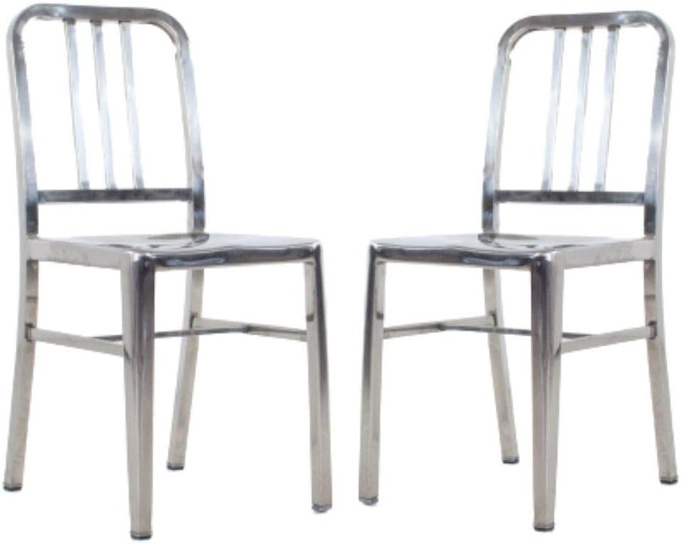 Stunning Army Stainless Steel Dining Chair, Side Chair, Chrome Chair in Polish Finish, Indoor or Outdoor Chair, Metal Chair (Set of 2)