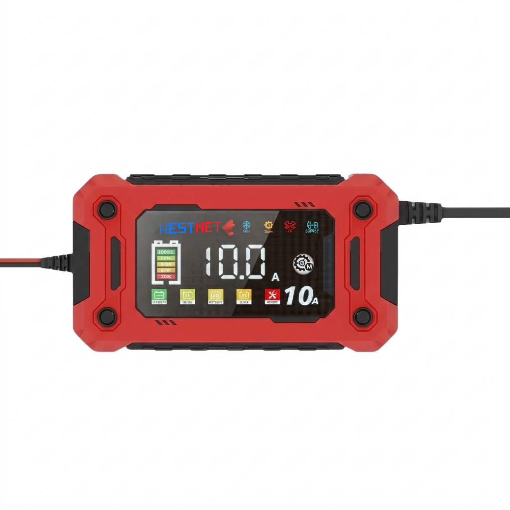 WestNet 12V 10A Smart Battery Charger & Maintainer | Optima/Odyssey AGM-Ready | Color Screen | Repair & Supply | LiFePO4 + Lead-Acid
