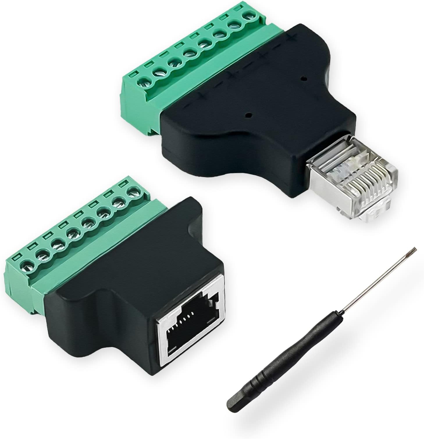 Covvy RJ45 Female to 8 Pin Screw Term Block Terminal Connector Cat7 Cat6 Cat5 Cat5e Ethernet Cable Extender Adapter CCTV Digital DVR Network Adapter in-Line Coupler(Black)