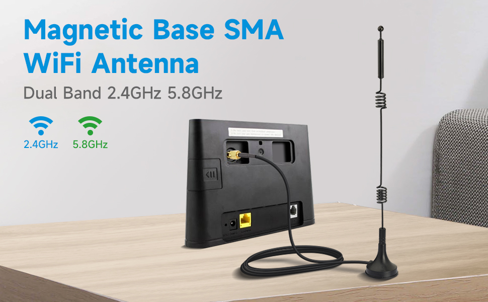 Bingfu Dual Band WiFi 2.4GHz 5GHz 5.8GHz 9dBi Magnetic Base SMA Male Antenna (2-Pack) for Wireless Vedio Security Camera Surveillance Recorder Truck Trailer Rear View Backup Camera Reversing Monitor
