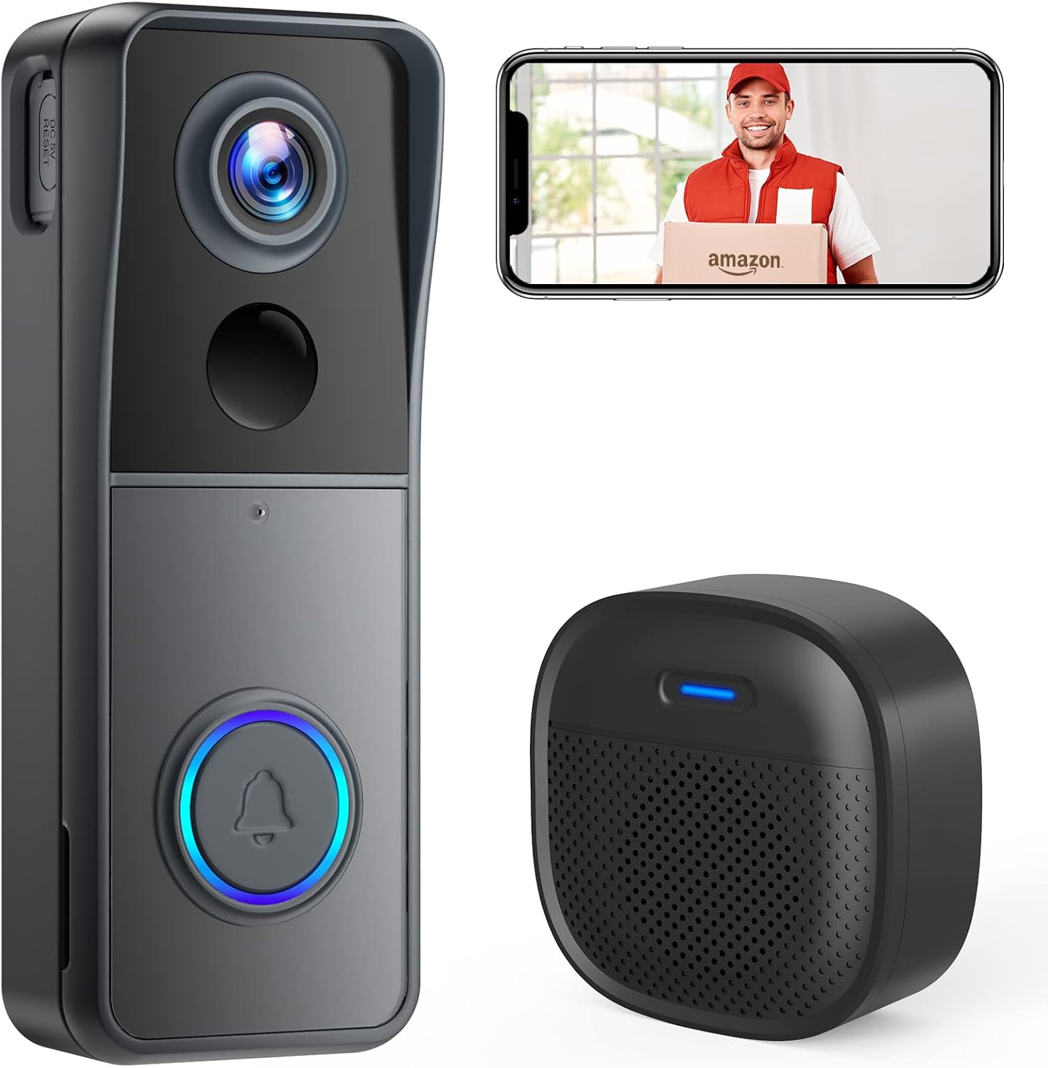 Wireless WiFi Video Doorbell Camera, XTU 1080P Doorbell Camera with Cordless Chime(Battery Included), Motion Detection, 2-Way Audio, Easy Installation, Cloud & Local Storage(Optional)