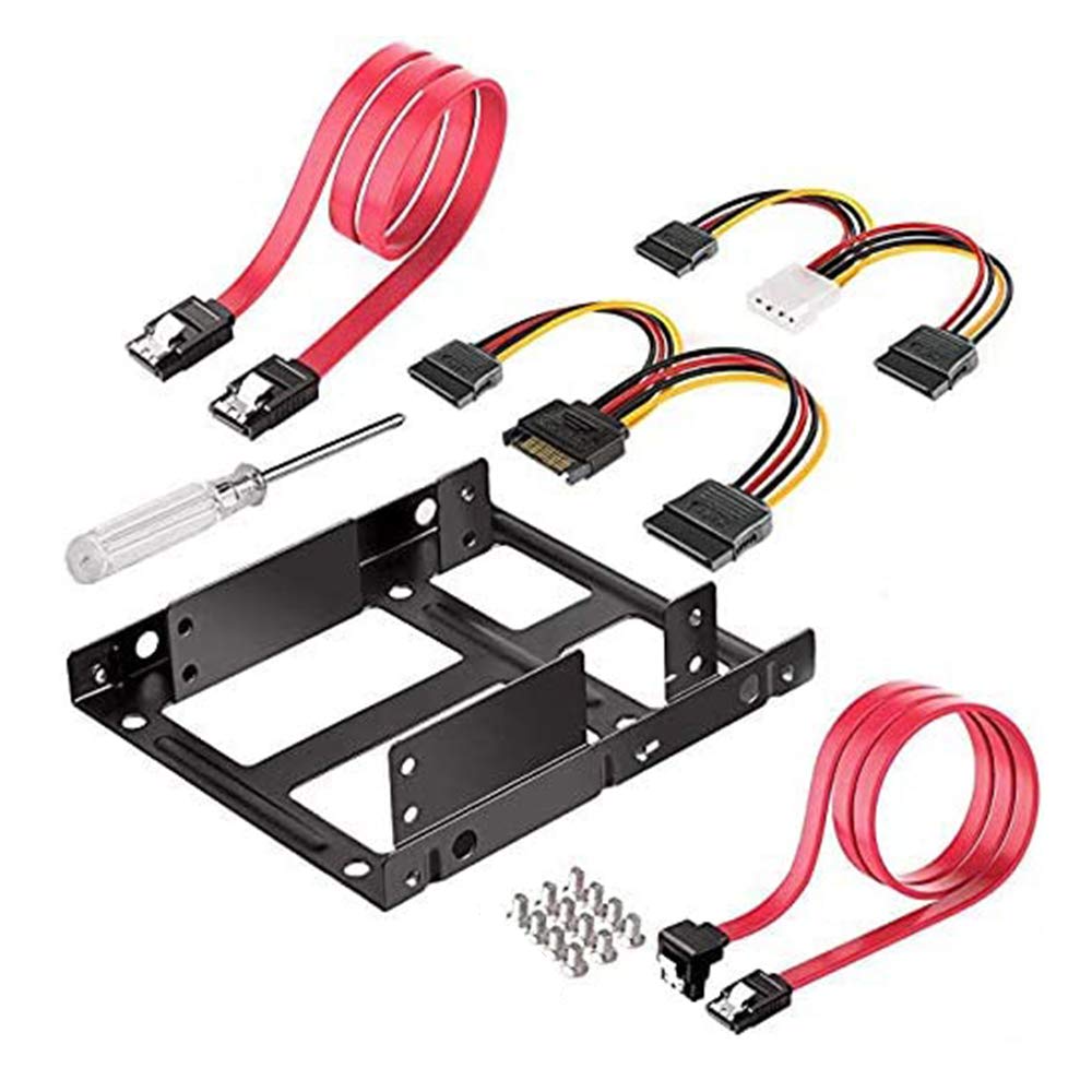 SSD Mounting Bracket 2.5 to 3.5 Inch (SATA and Power Cables included), 2 Pack