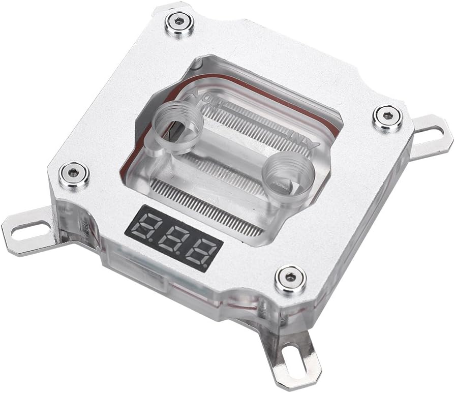 Wendry CPU Water Cooling Block, Computer CPU Water Cooling Block Waterblock with Temperature Display for Intel, Made of Copper + PMMA + Anode Aluminum