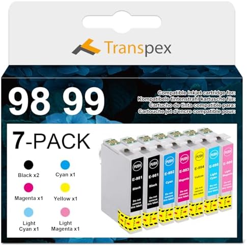 12 Pack - Remanufactured Ink Cartridges for Epson #98 #99 T098 T099 T098120 T099220 T099320 T099420 T099520 T099620 Inkjet Cartridge Compatible With Epson Artisan 700 Artisan 710 Artisan 725 Artisan 730 Artisan 800 Artisan 810 Artisan 835 Artisan 837
