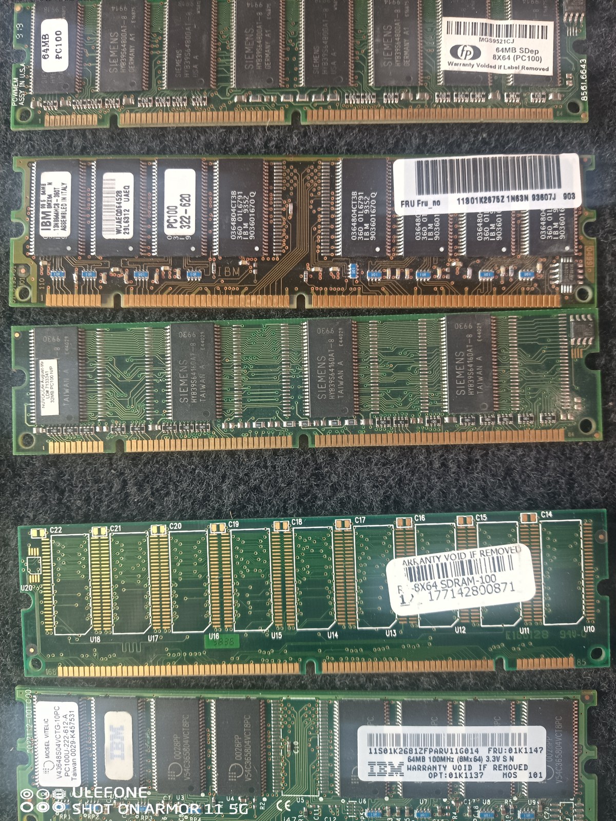 64MB PC100 SDRAM Memory — Lot of 5 Modules (HP / IBM / Siemens)