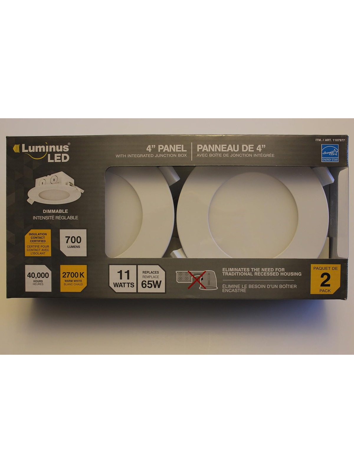 Luminus 8.5w 4 in. LED Slim Panel with Integrated Junction Box, 2-pack