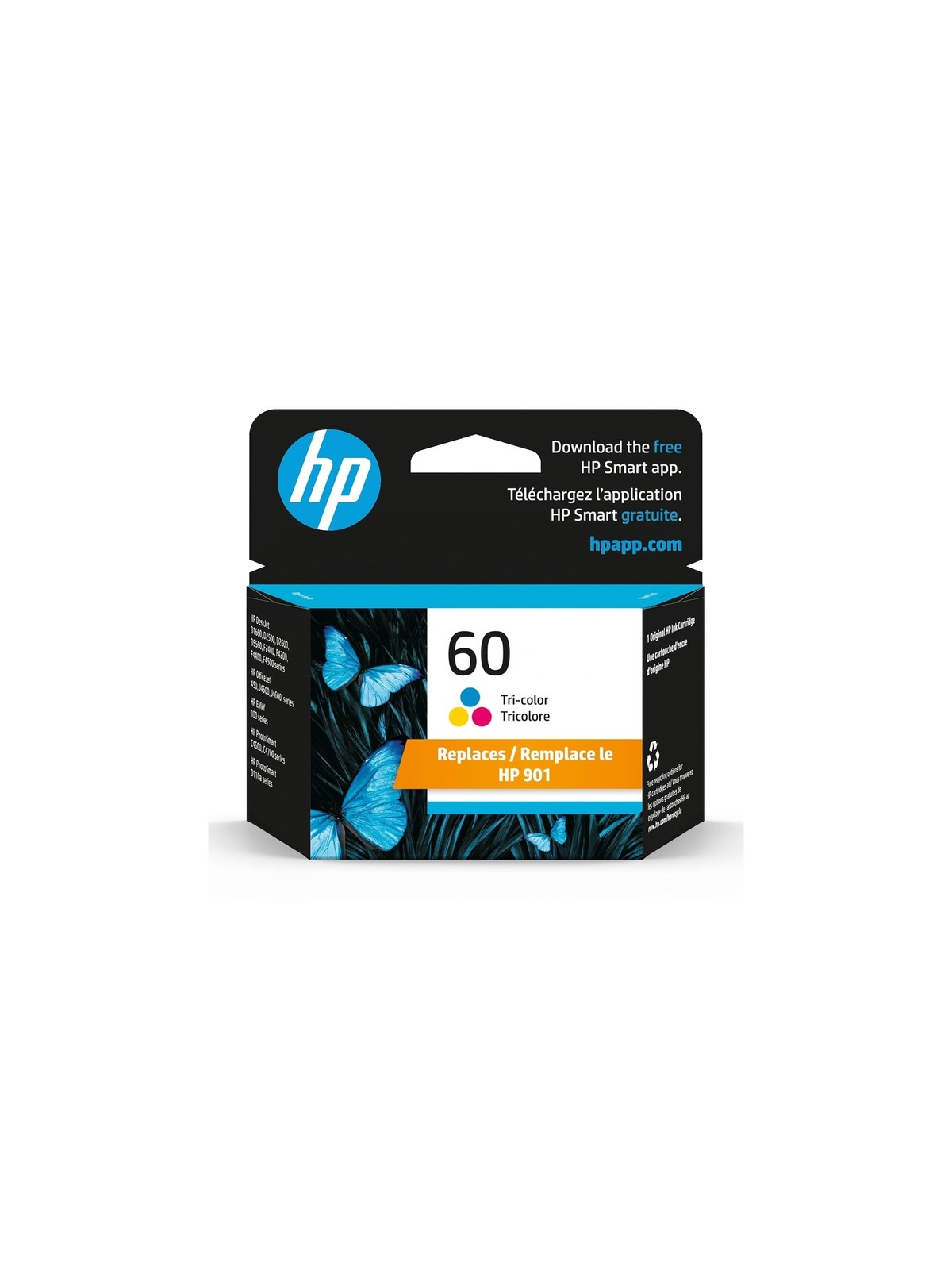 HP 60 Tri-color Ink Cartridge | Works with DeskJet D1660, D2500, D2600, D5560, F2400, F4200, F4400, F4580; ENVY 100, 110, 120; PhotoSmart C4600, C4700, D110a Series | CC643WN