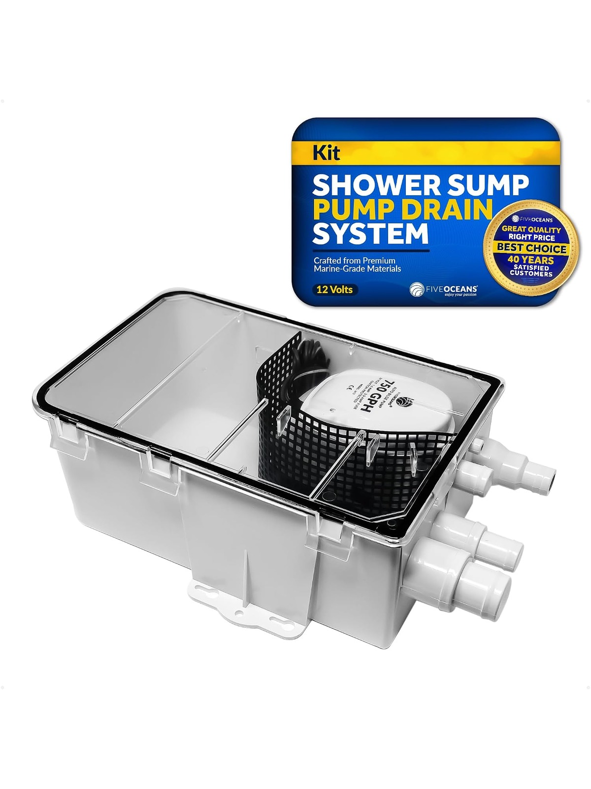 New Shower Sump Pump System 750 GPH 12 Volt 12V 3.0 AMP with Retail Package Free