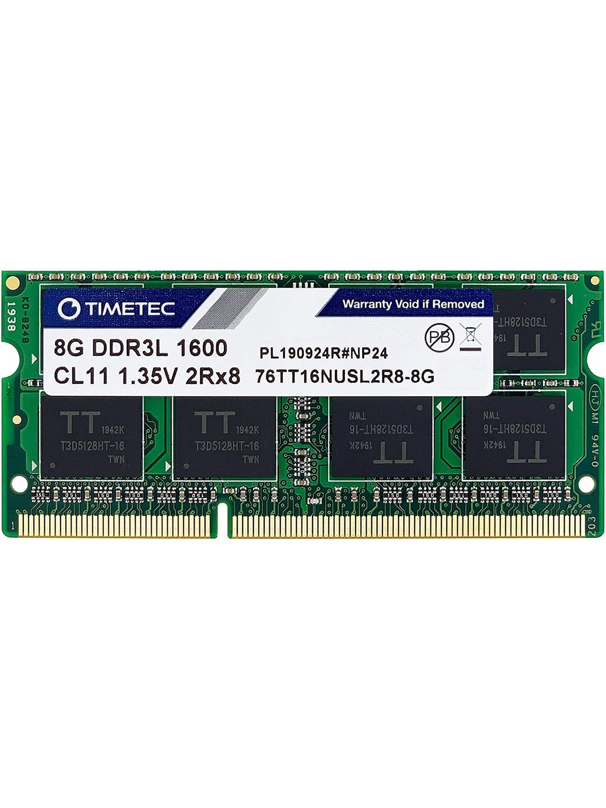 Timetec 8GB DDR3L / DDR3 1600MHz PC3L-12800 / PC3-12800 Non-ECC Unbuffered 1.35V / 1.5V CL11 2Rx8 Dual Rank 204 Pin SODIMM Laptop Notebook PC Computer Memory RAM Module Upgrade (8GB)