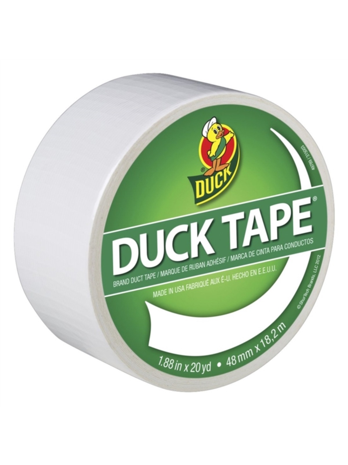 Duck Colored Duct Tape, 1.88" X 20yds, 3" Core, White