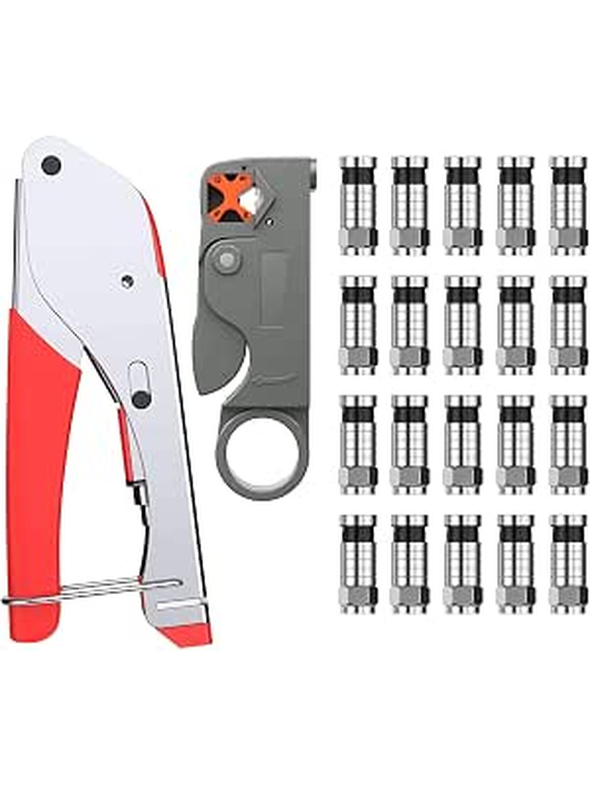 Proster Multifunctional Coax Compression Connector Adjustable Cable Stripper Wire Cutter Cable Crimper With 15 RG59 F Connectors for RG58 RG59 RG6 F BNC RCA
