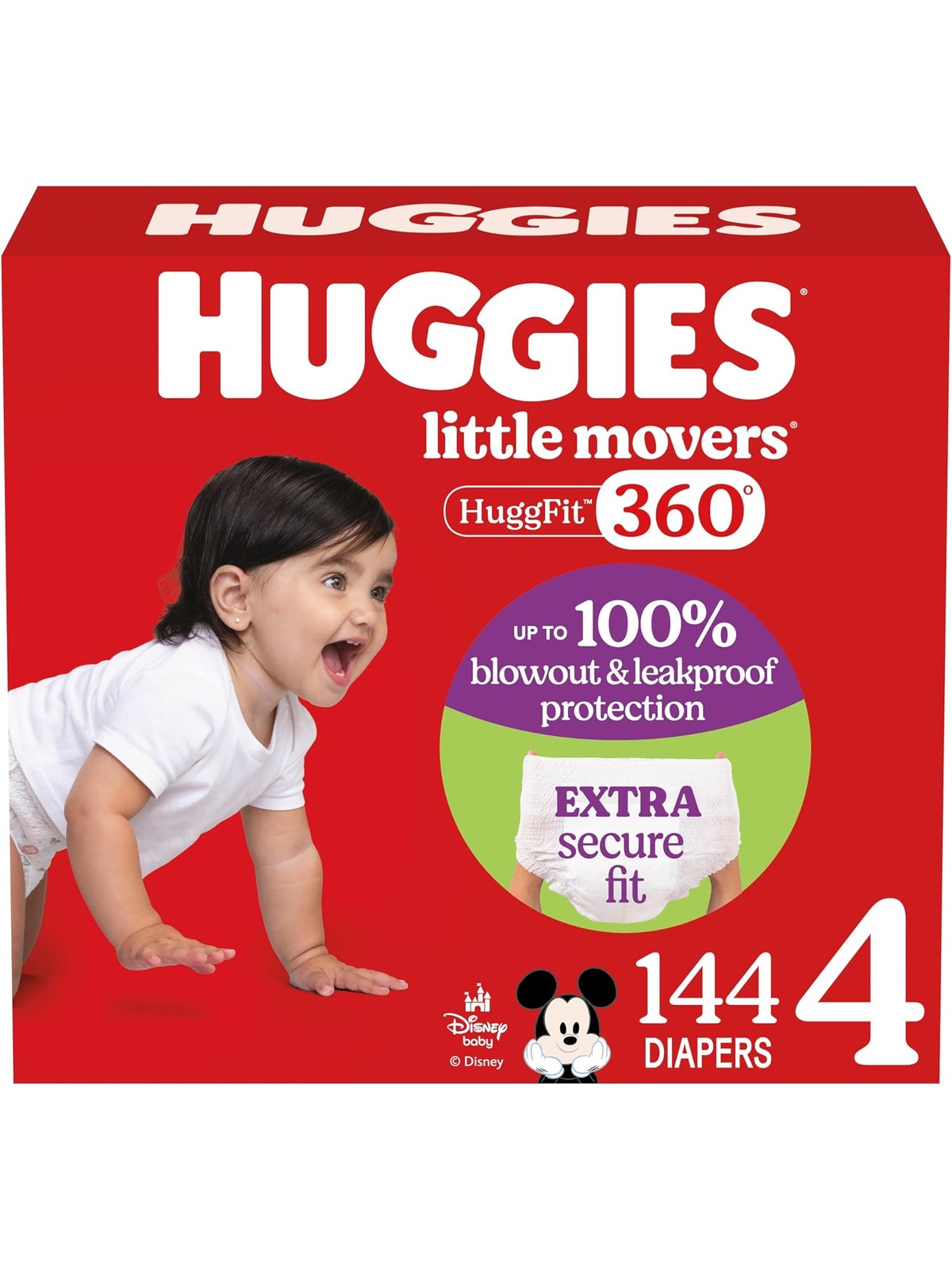 Huggies Little Movers Diapers, Size 4 (22-37 lb.), 144 Ct, One Month Supply (Packaging May Vary)