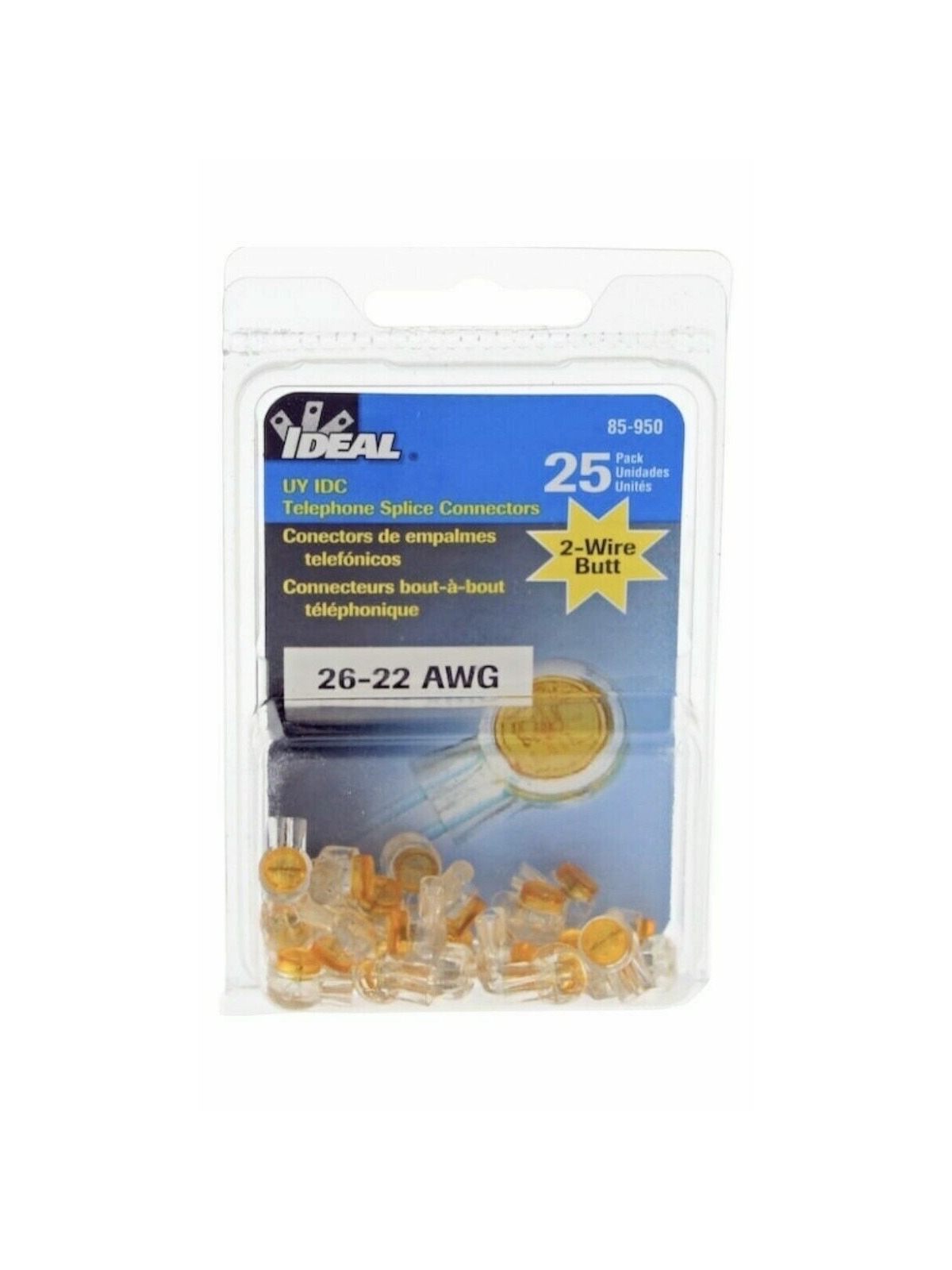 IDC 2-WIRE UY YELLOW BUTT SPLICE JELLYBEAN CONNECTORS - 85-950 -