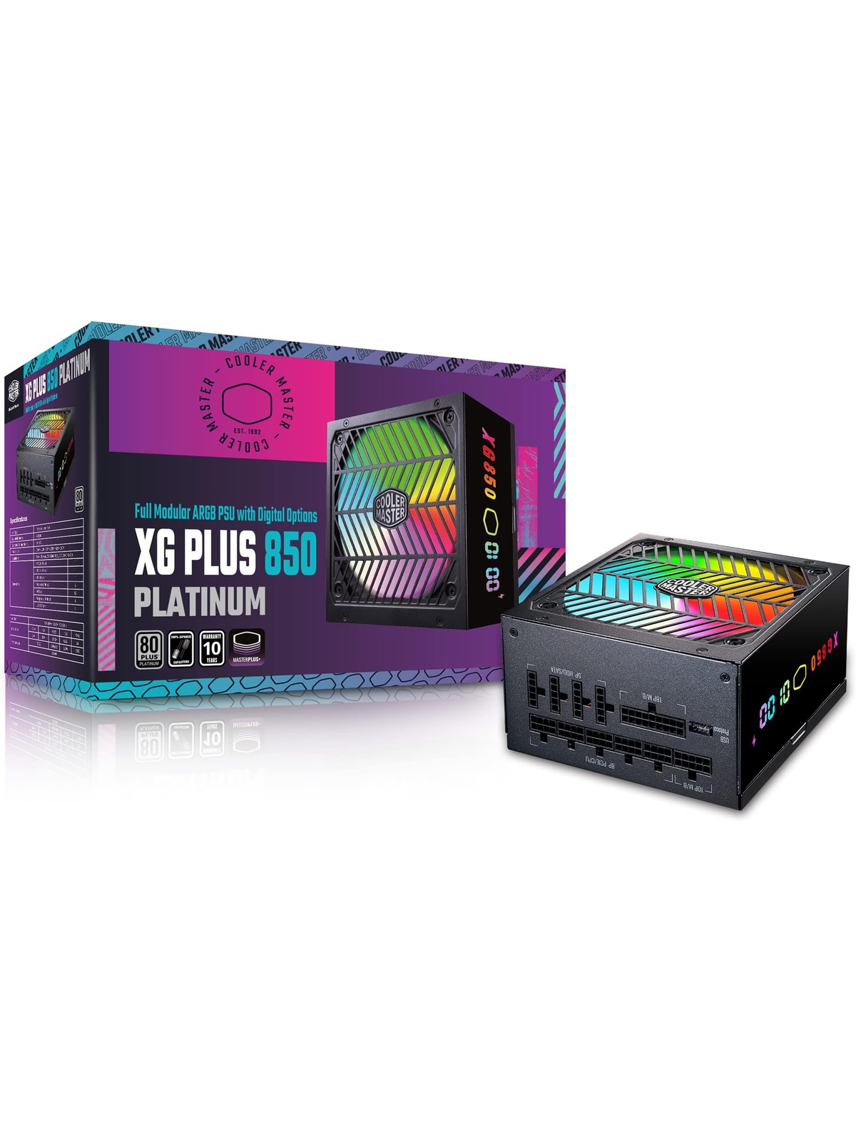 Cooler Master XG850 Plus Platinum ARGB Fully Modular, 850W, Built-in Information Display Panel, ARGB 135mm Silent Fan, Intel ATX 12V Ver 2.53, 100% Japanese Capacitors (MPG-8501-AFBAP-XUS)