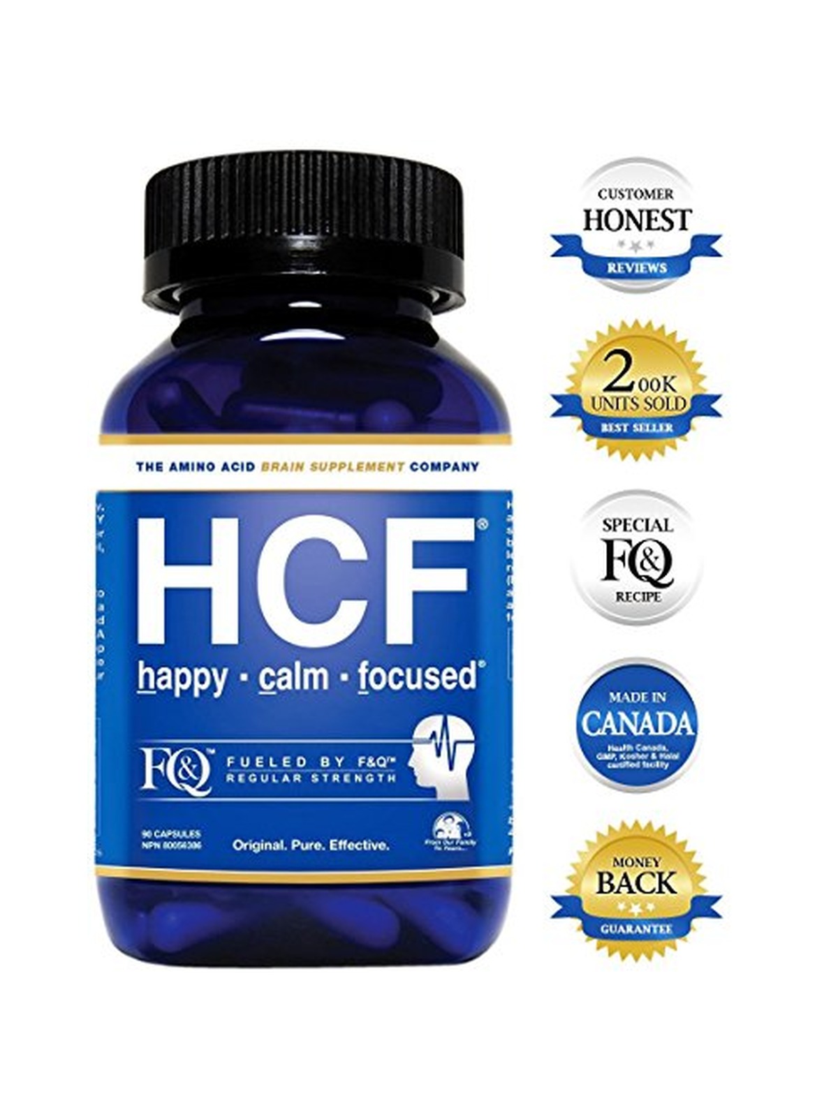 HCF Brain Supplement. Helps Improve Memory. Increase Focus & Attention. Enhance Mental Clarity & Alertness. Boost Mood & Support Calm & Happy Feelings. FQ is Different. (90 Count)
