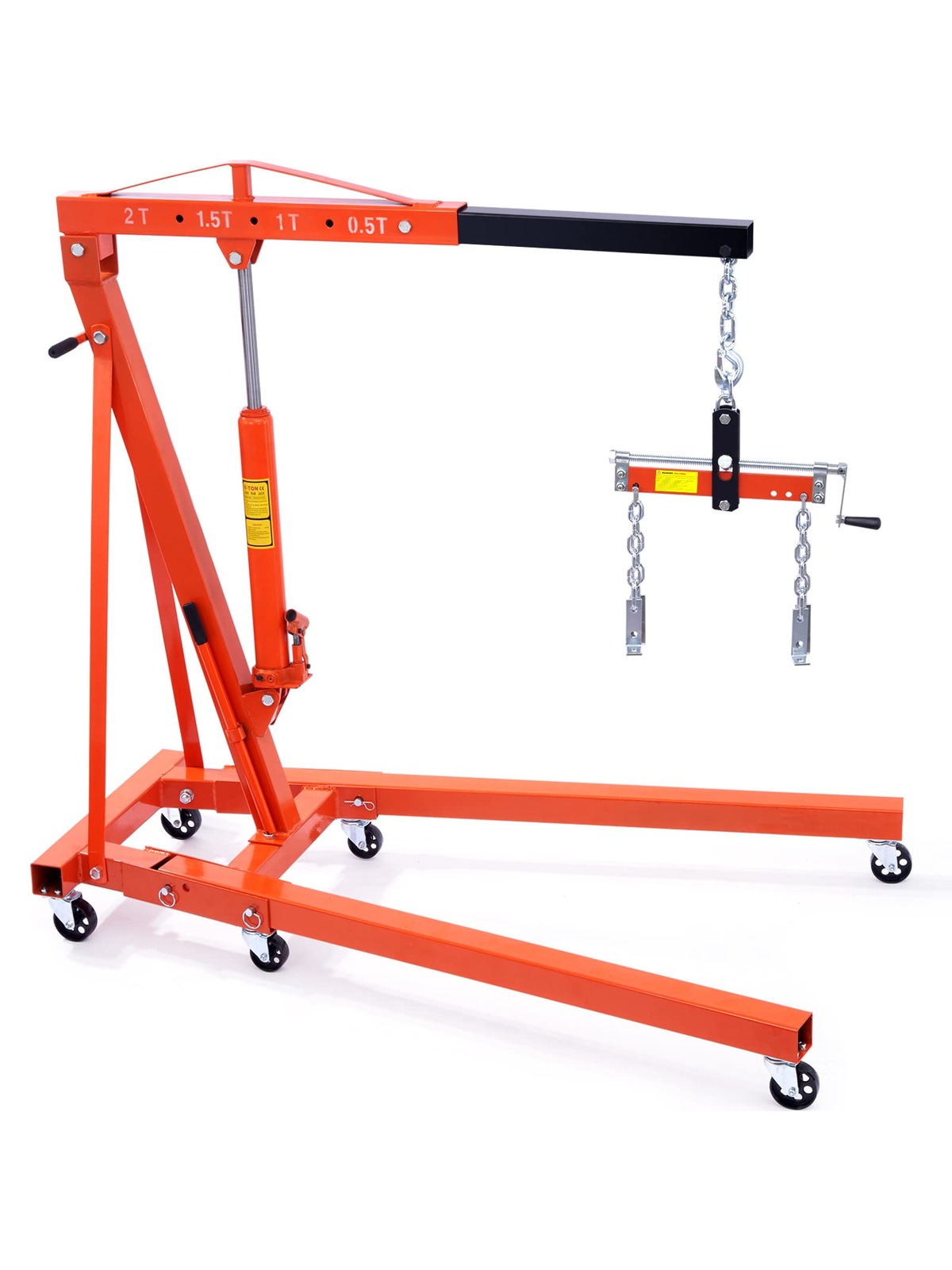 2 Ton Engine Hoist Foldable Cherry Picker - Heavy Duty Hydraulic Shop Crane with 4400 Lbs Load Capacity, 4-Position Telescopic Boom & 6 Locking Casters, Ideal for Automotive Garage Engine Lifting