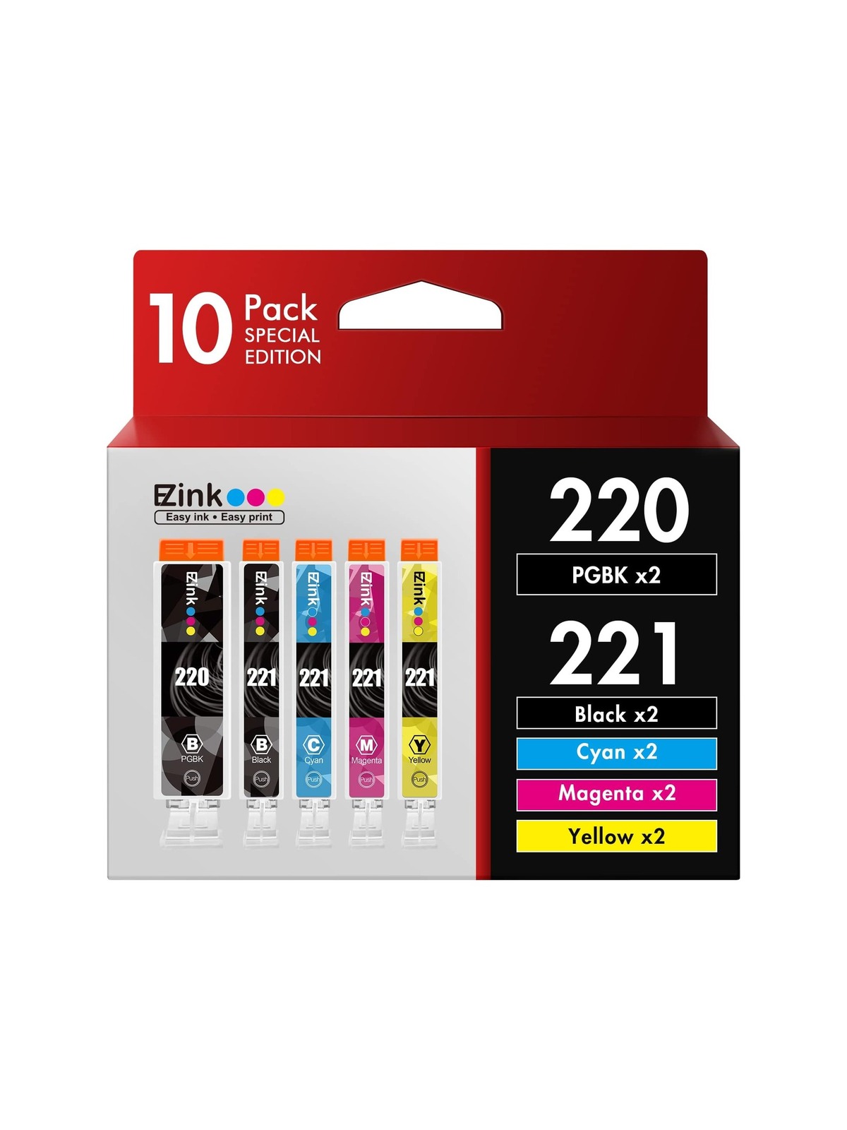 15 Pack - Compatible Ink Cartridges for Canon PGI-220 & CLI-221 PGI-220BK CLI-221BK CLI-221C CLI-221M CLI-221Y Inkjet Cartridge Compatible With Canon PIXMA IP3600 PIXMA IP4600 PIXMA IP4700 PIXMA MP540 PIXMA MP560 PIXMA MP620 PIXMA MP620B MP640