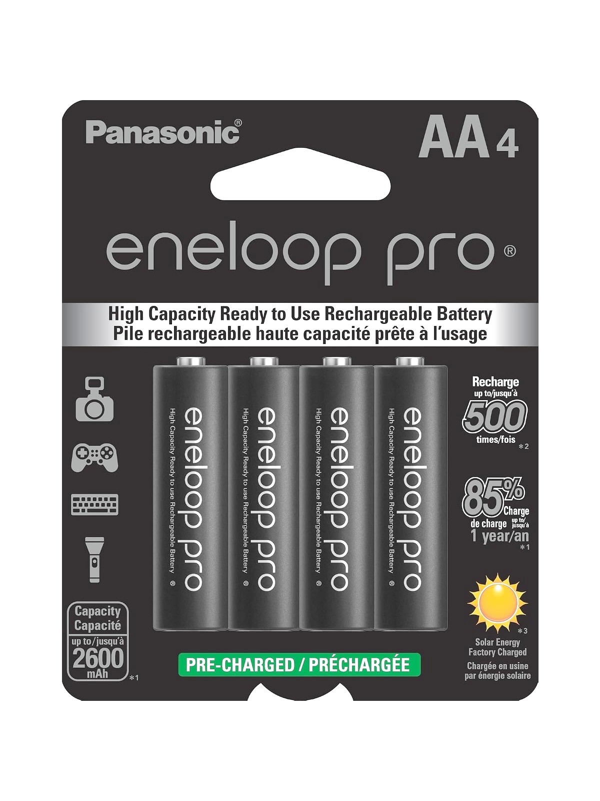 Panasonic BK3HCCA4BA Eneloop Pro AA High Capacity New Ni-MH Pre-Charged Rechargeable Batteries, 4-Pack