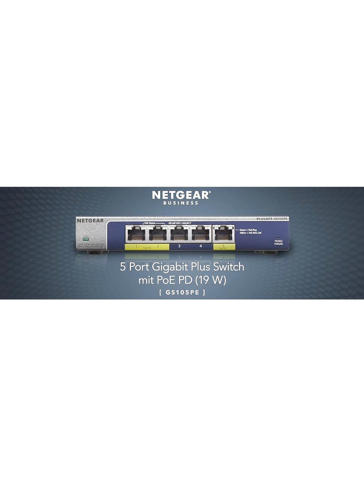 NETGEAR ProSAFE GS105PE 5 Port PD Powered / Passthrough Gigabit Web Managed (Plus) Switch (GS105PE-10000S)