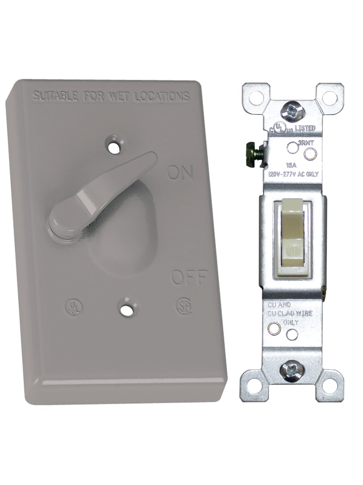 Weatherproof Toggle Cover, 1-Gang, Vertical Device Mount, Gray,