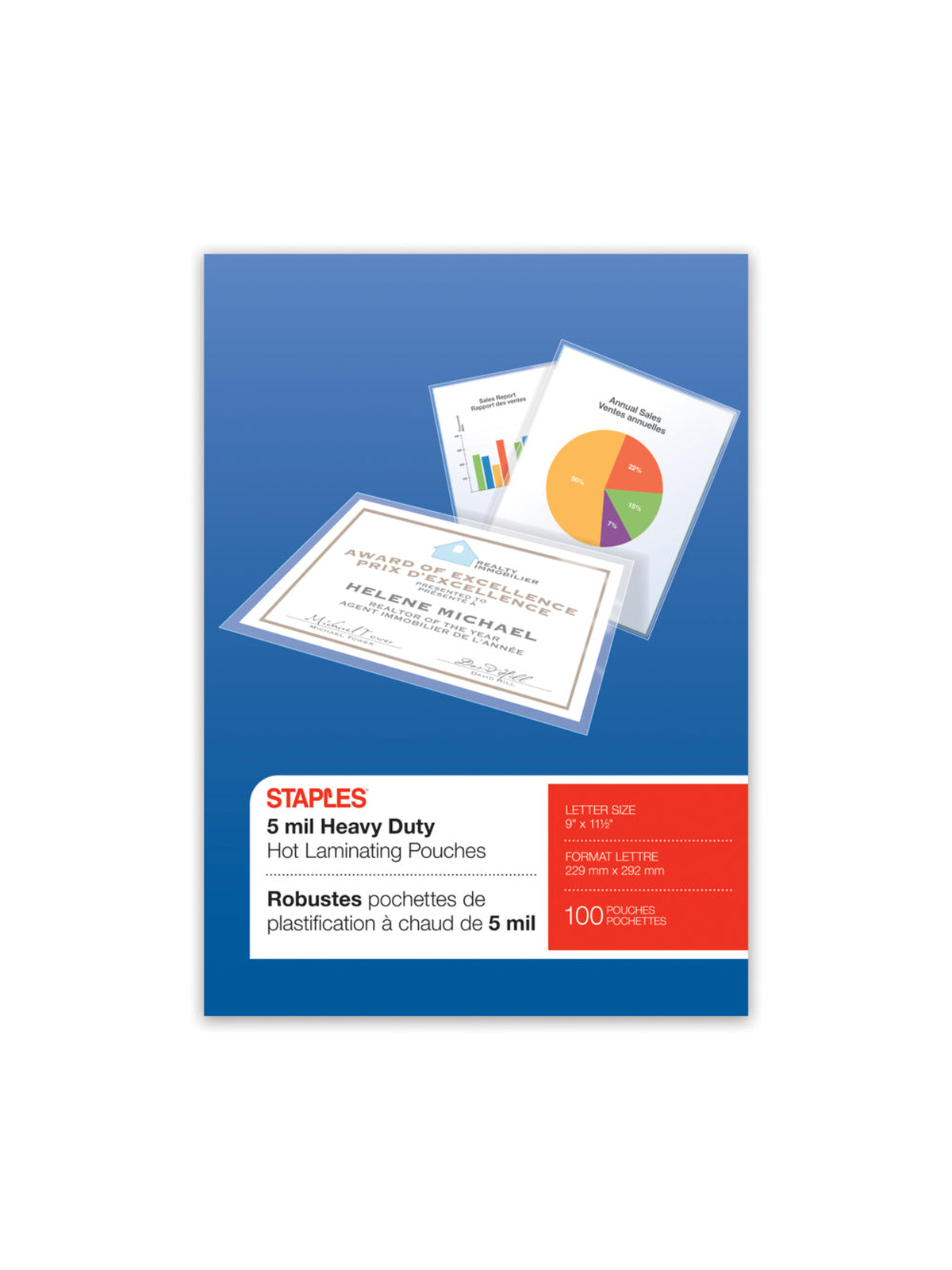 Staples HeatSeal Laminating Pouches, 5 mil, Letter, 100-Pack