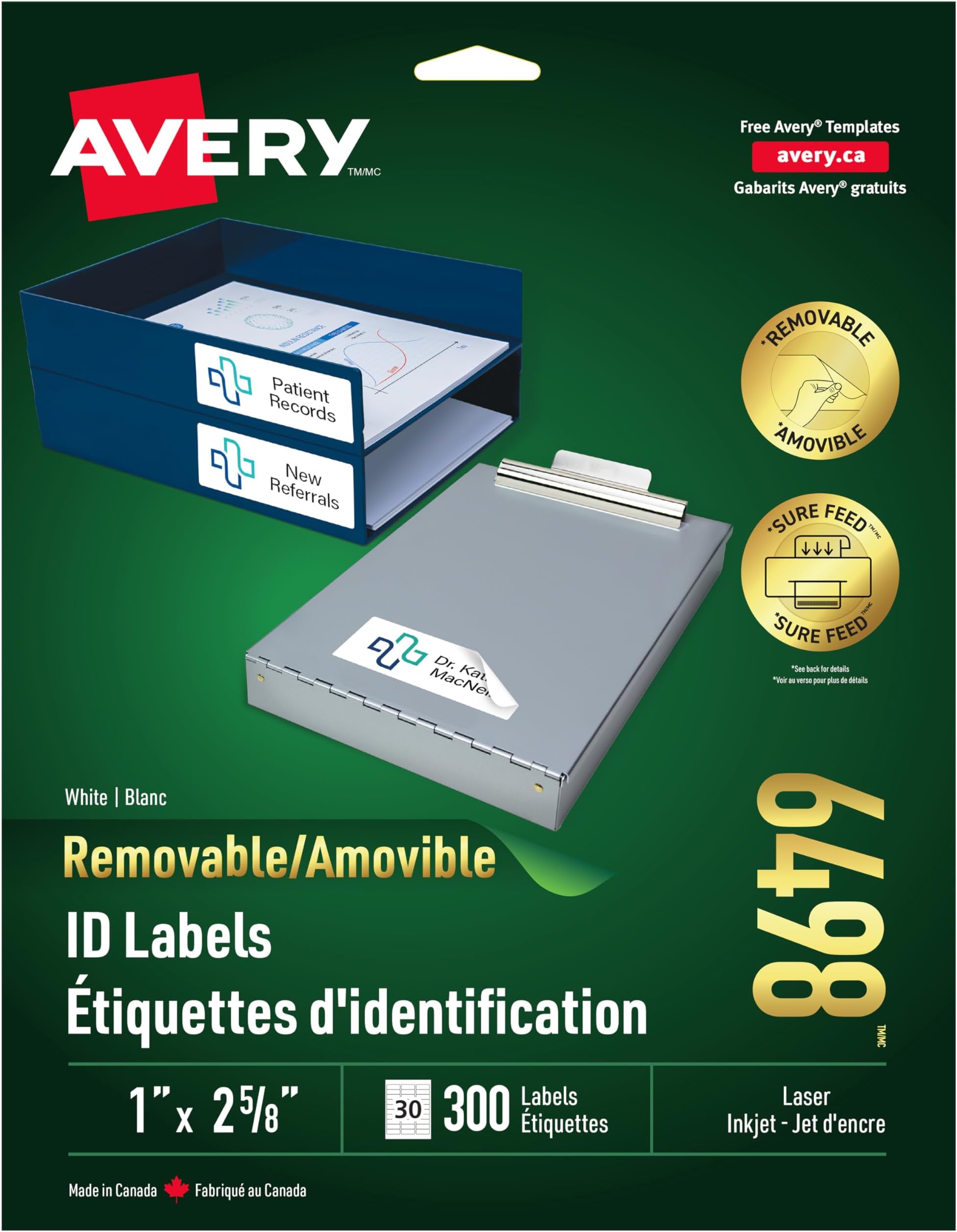 Avery Removable ID Labels for Laser and Inkjet Printers, White, Rectangle, 10 Labels, Removable (6503)