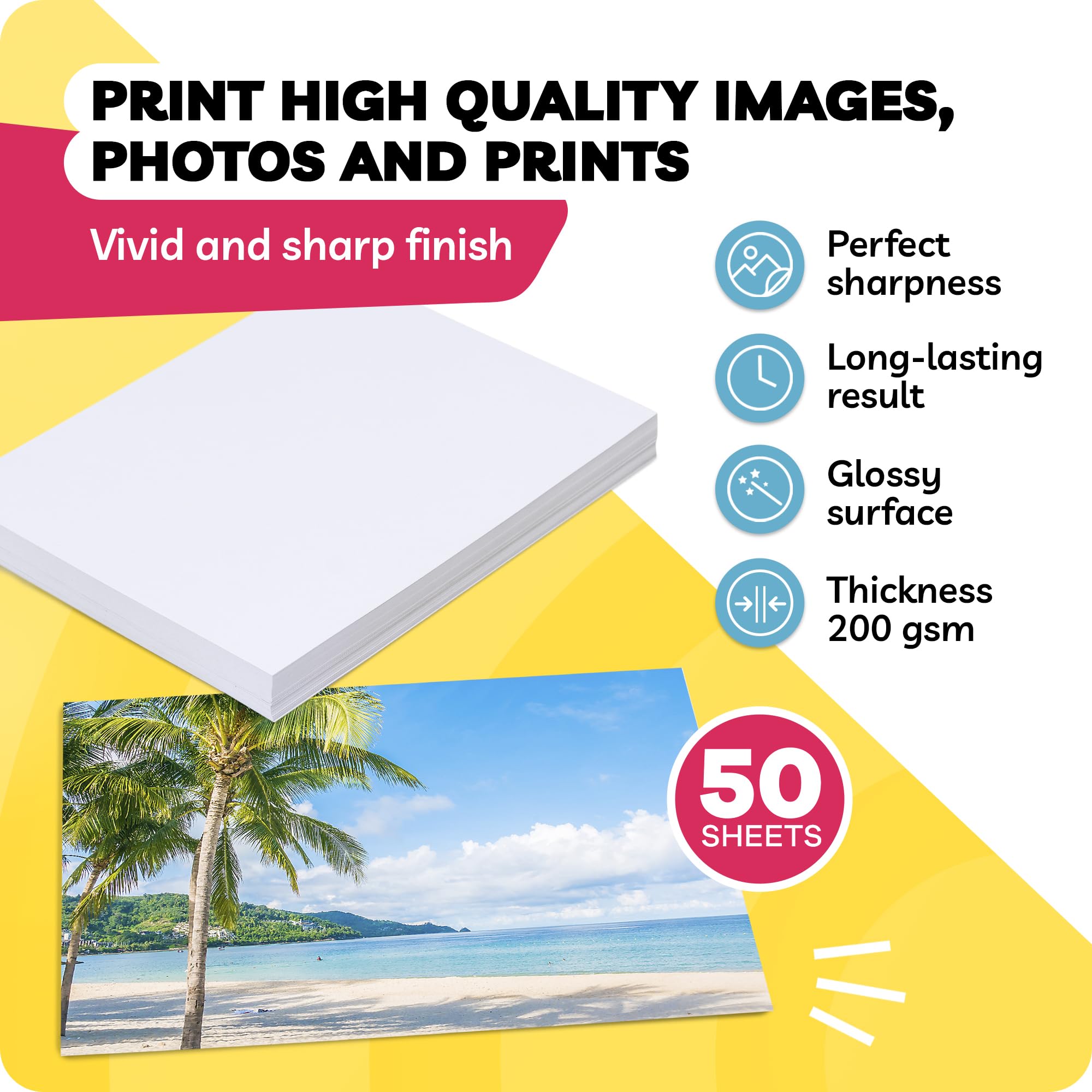 Galada Glossy Photo Sticker Paper 50 Sheets 8.5x11 Sticker Photo Paper High Glossy Vivid Color Waterproof Photographic Paper Works with All Inkjet Printers (C-11-135-50-GS)