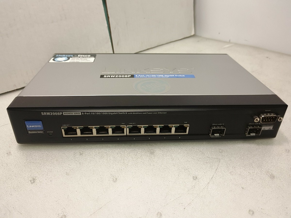 Linksys SRW2008P 8-Port 10/100/1000 Gigabit Switch poe^