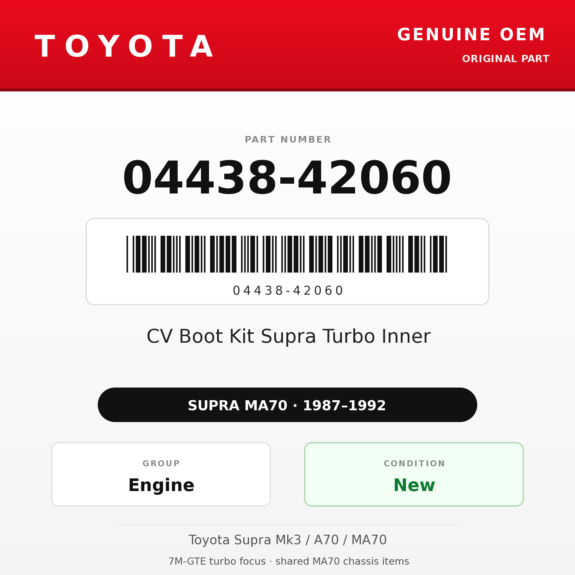 Genuine Toyota OEM 04438-42060 - CV Boot Kit Supra Turbo Inner (87-92 Supra)