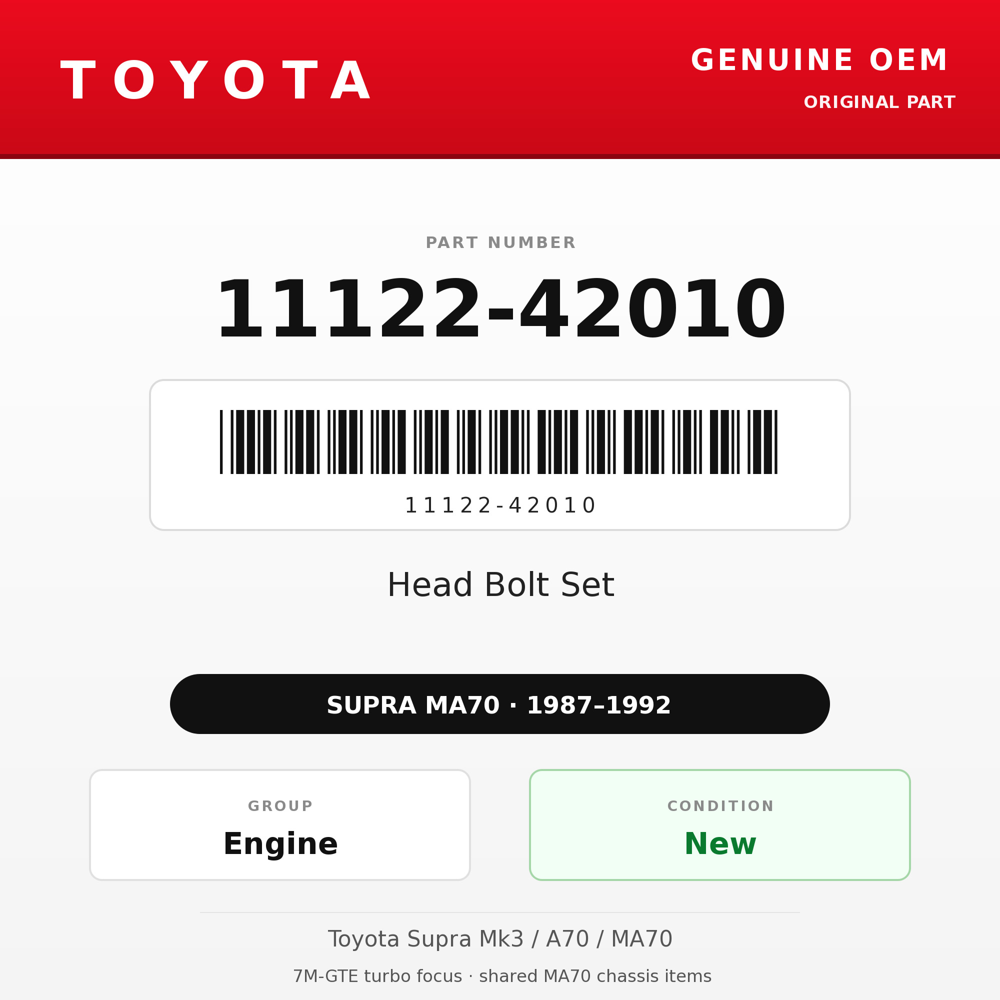 Genuine Toyota OEM 11122-42010 - Head Bolt Set 7M (87-92 Supra)