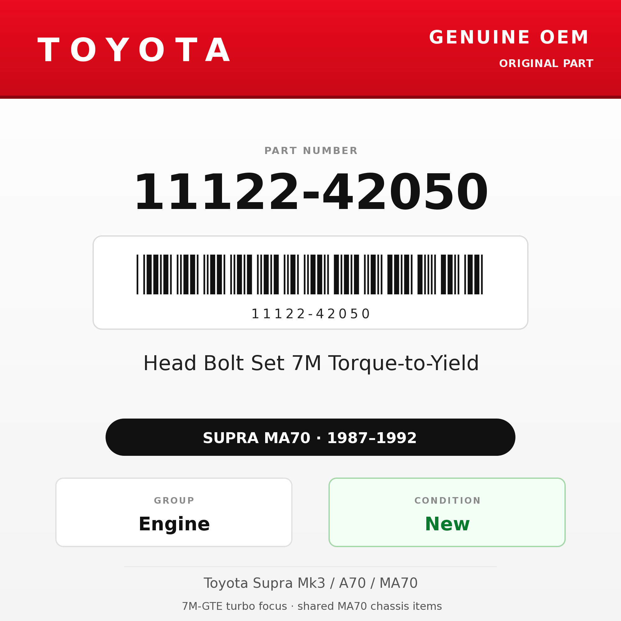 Genuine Toyota OEM 11122-42050 - Head Bolt Set 7M Torque-to-Yield (87-92 Supra)