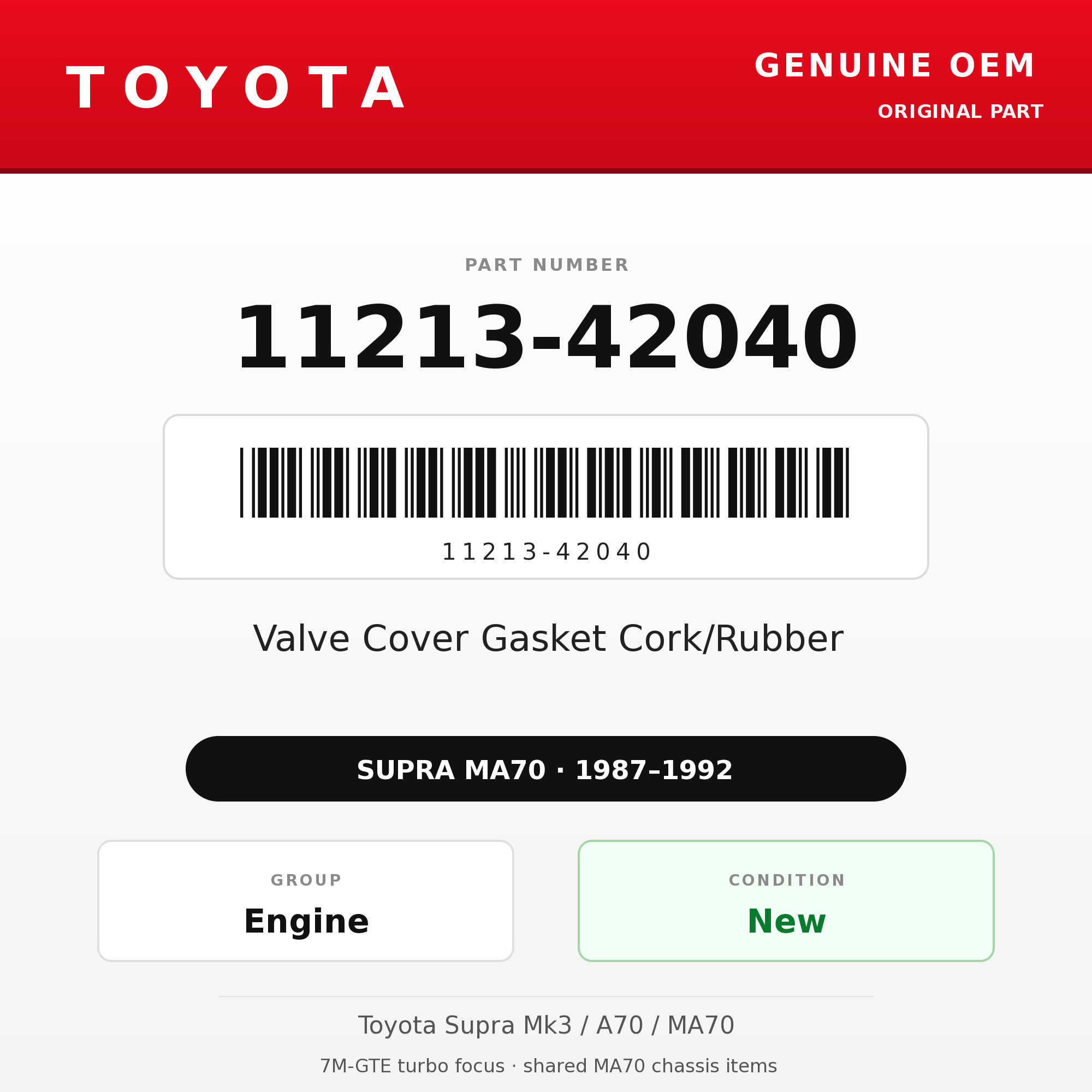Genuine Toyota OEM 11213-42040 - Valve Cover Gasket Cork/Rubber 7M (87-92 Supra)