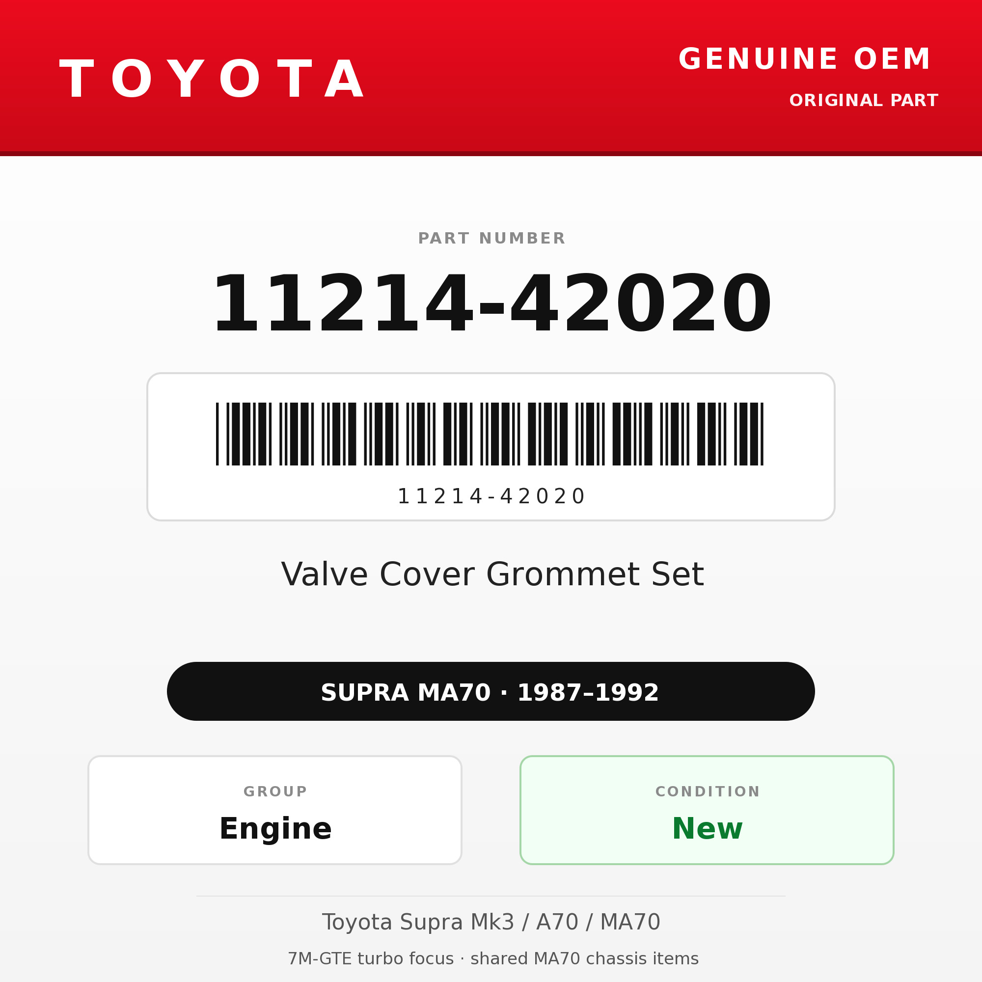 Genuine Toyota OEM 11214-42020 - Valve Cover Grommet Set 7M (87-92 Supra)