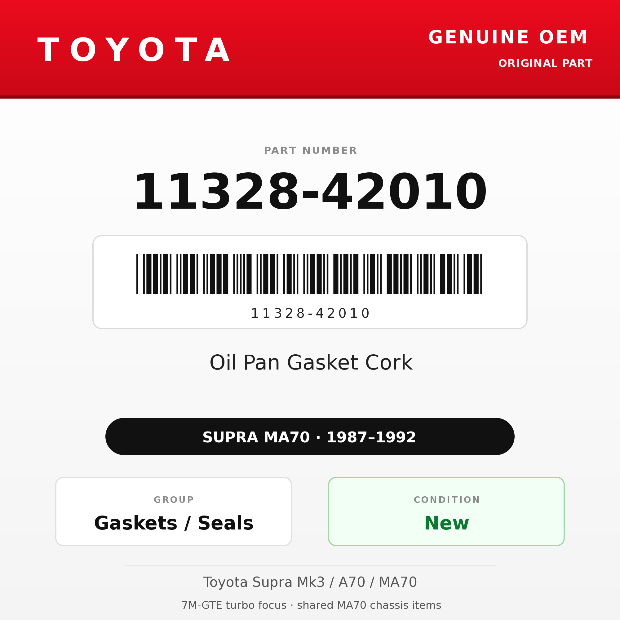 Genuine Toyota OEM 11328-42010 - Oil Pan Gasket Cork (87-92 Supra)