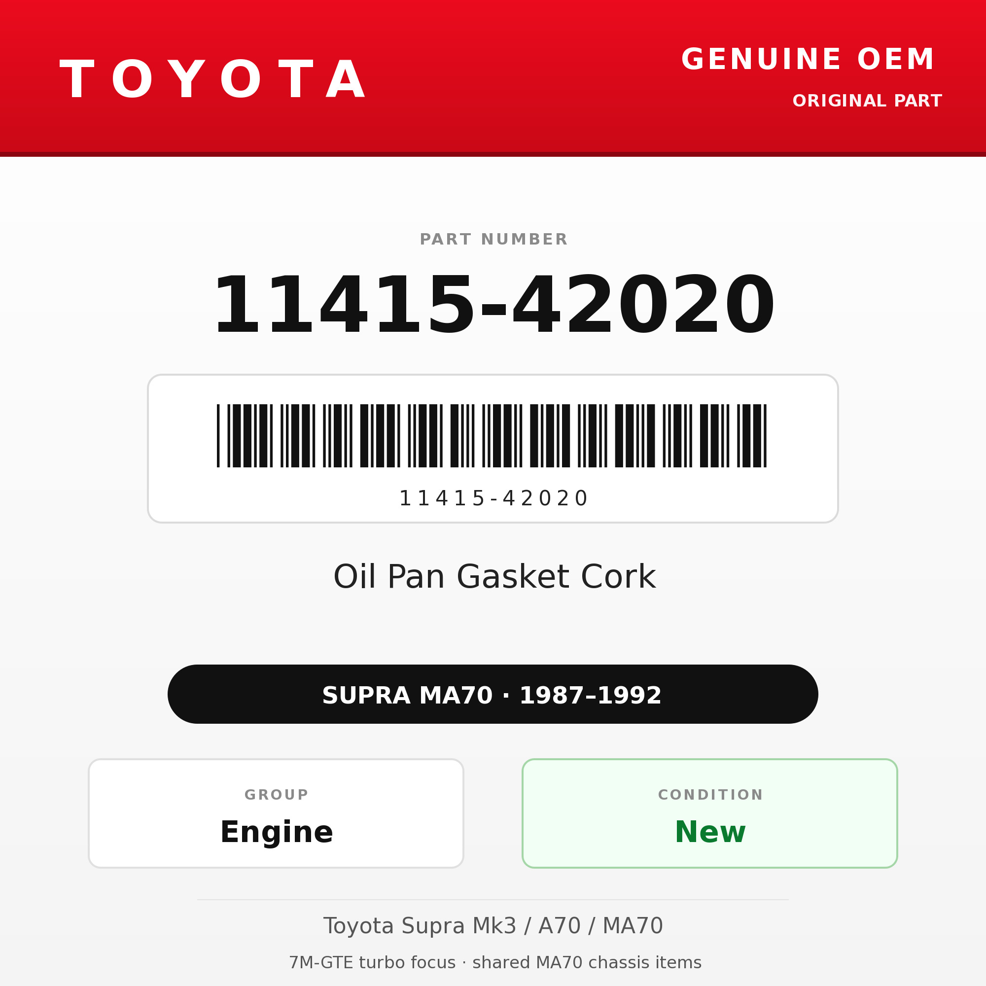 Genuine Toyota OEM 11415-42020 - Oil Pan Gasket Cork 7M (87-92 Supra)
