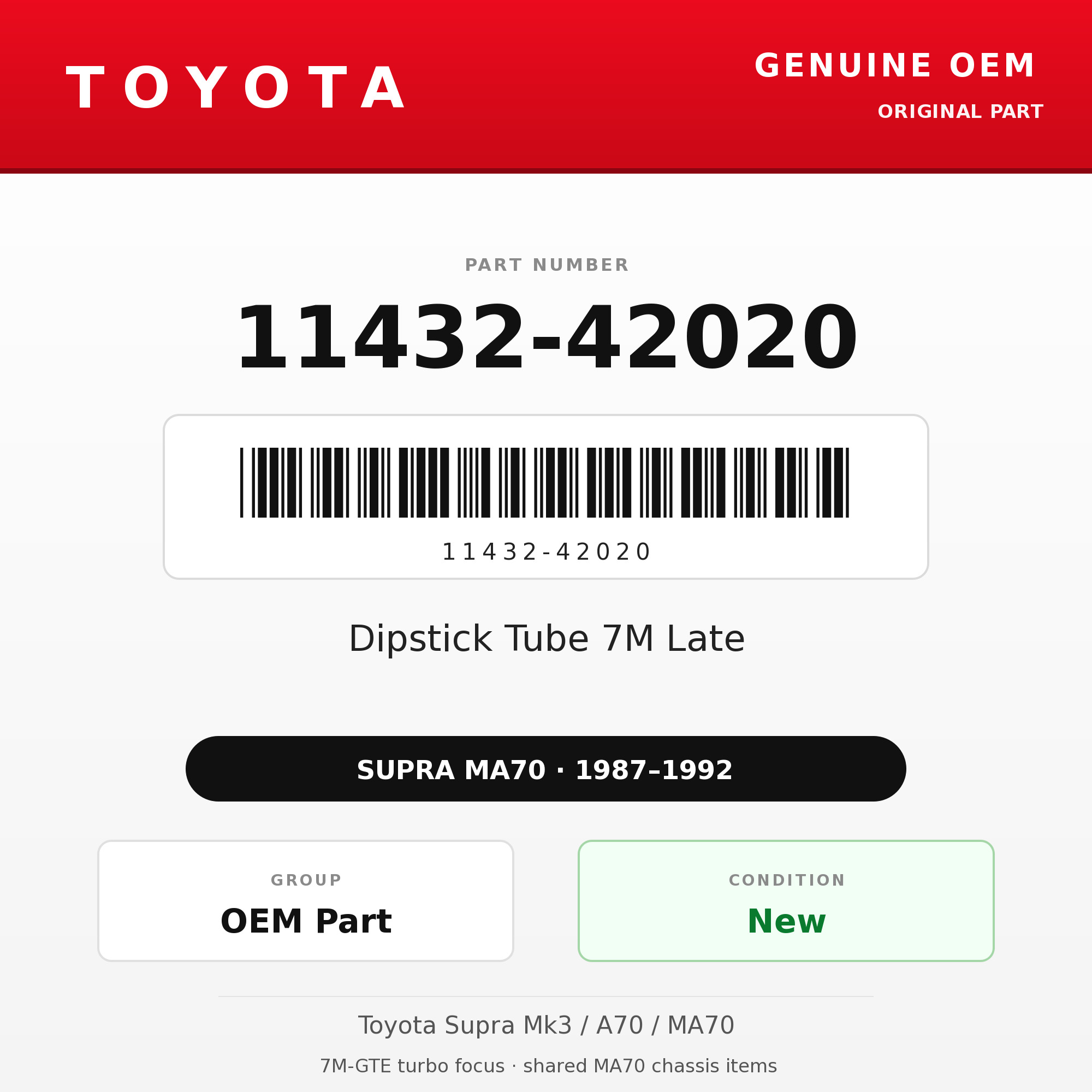 Genuine Toyota OEM 11432-42020 - Dipstick Tube 7M Late (87-92 Supra)