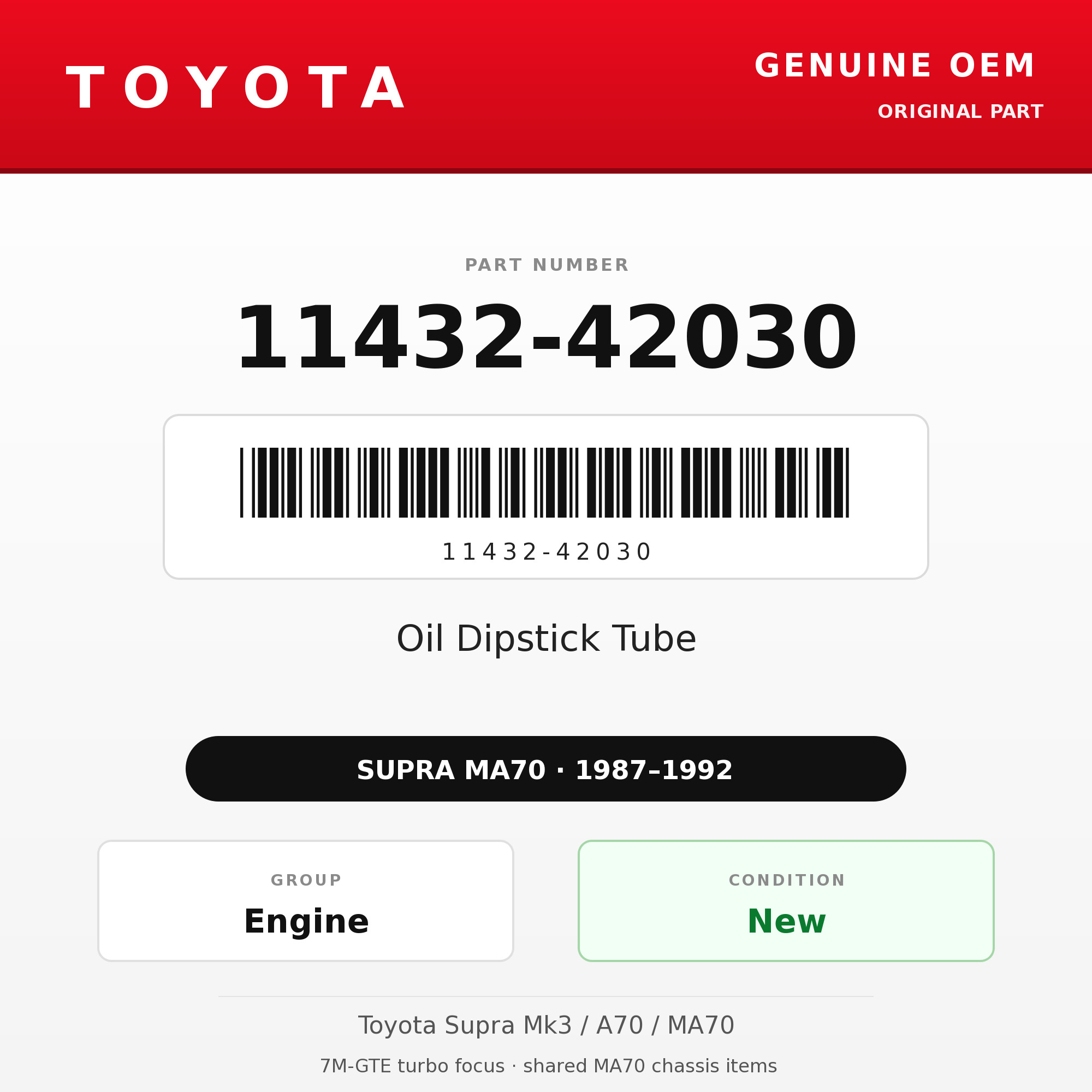 Genuine Toyota OEM 11432-42030 - Oil Dipstick Tube 7M-GTE (87-92 Supra)