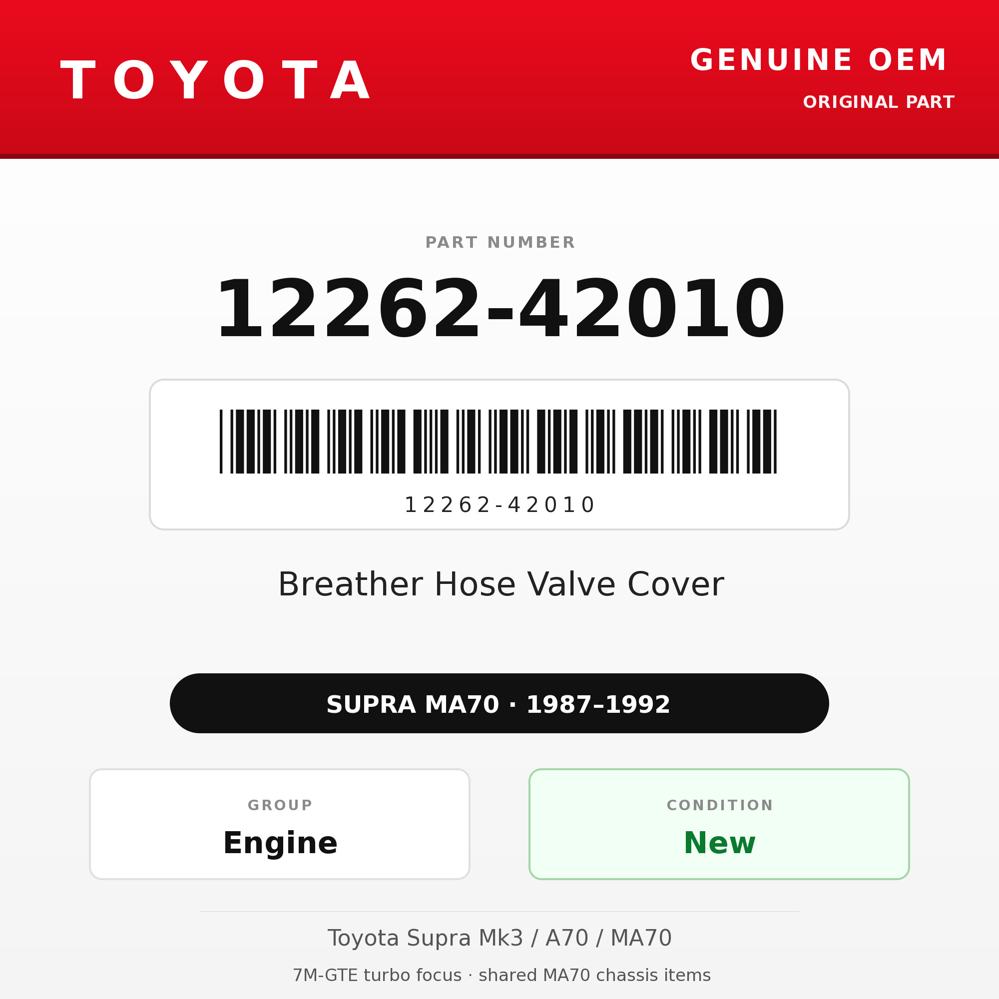 Genuine Toyota OEM 12262-42010 - Breather Hose Valve Cover 7M (87-92 Supra)