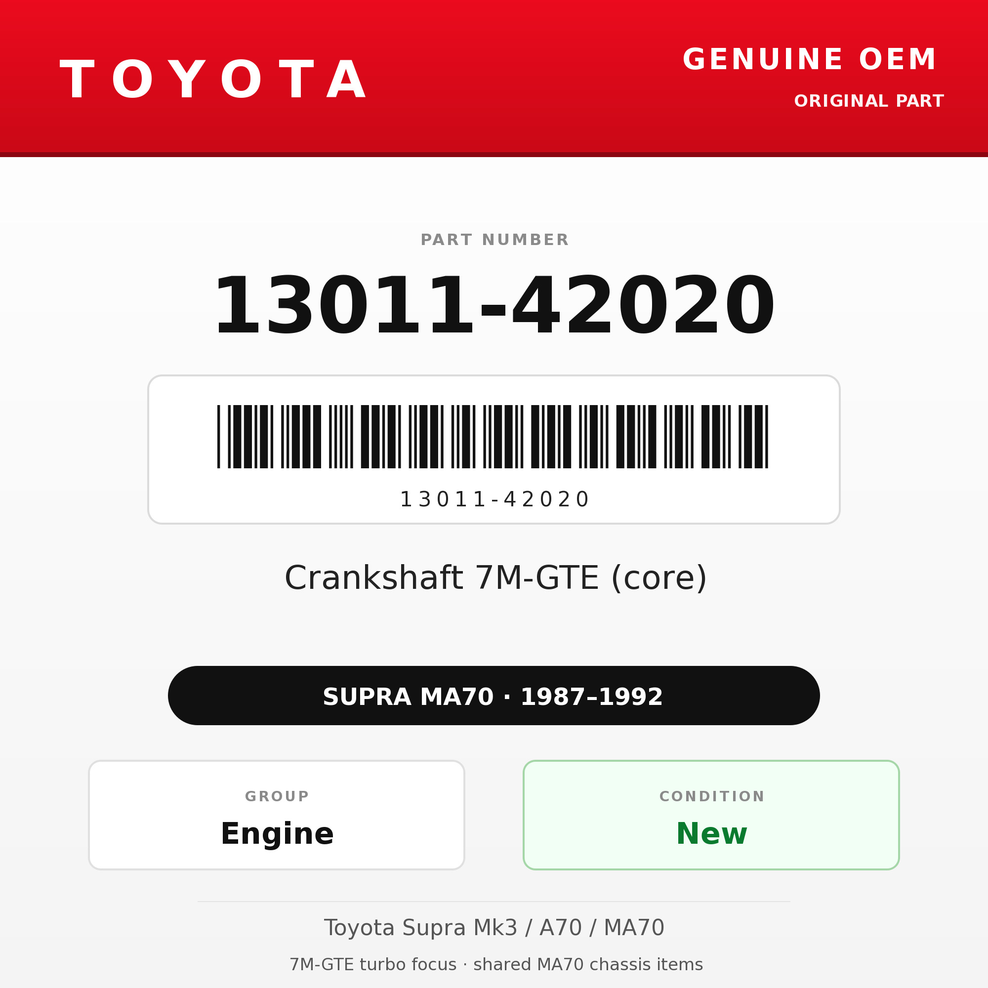 Genuine Toyota OEM 13011-42020 - Crankshaft 7M-GTE (core) (87-92 Supra)