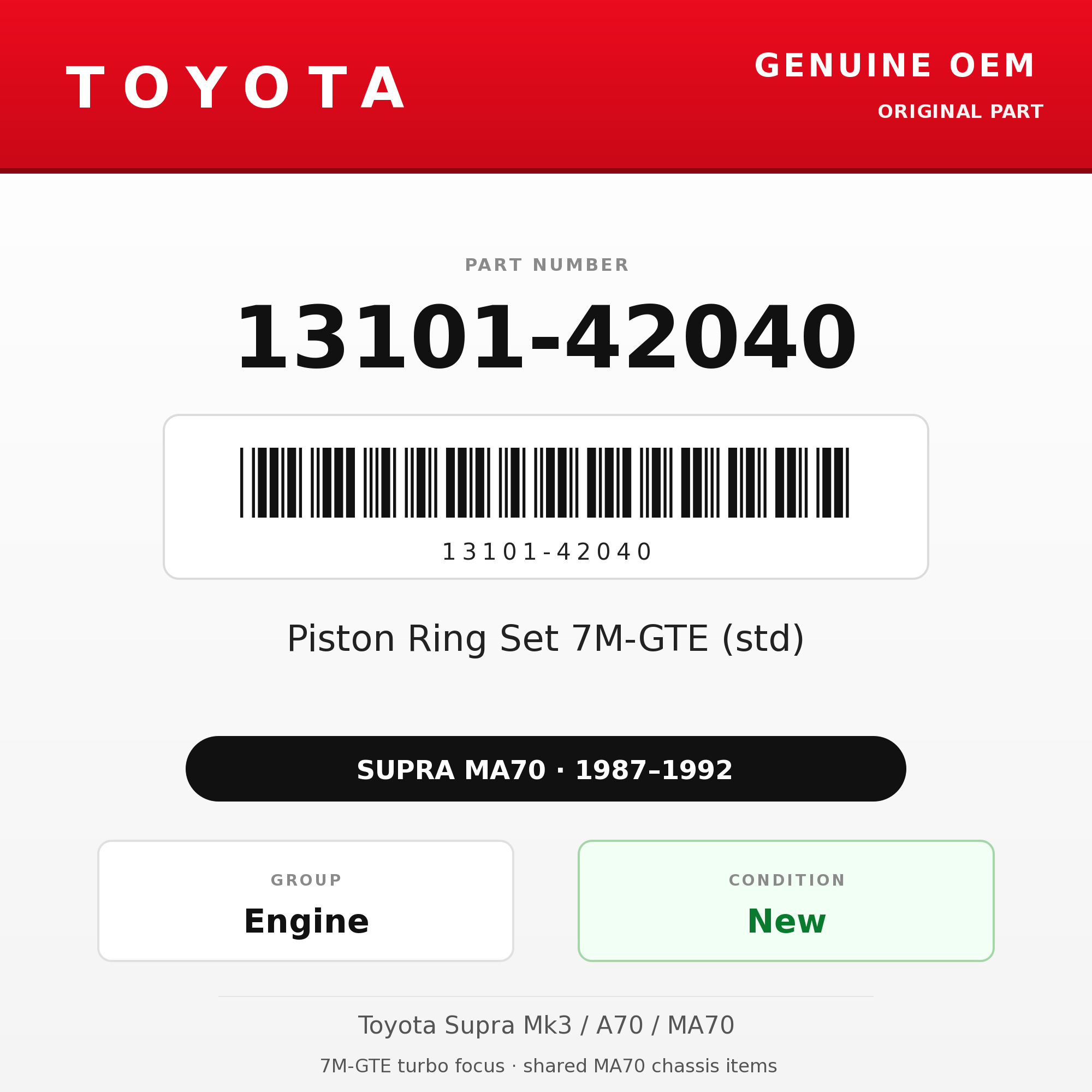 Genuine Toyota OEM 13101-42040 - Piston Ring Set 7M-GTE (std) (87-92 Supra)