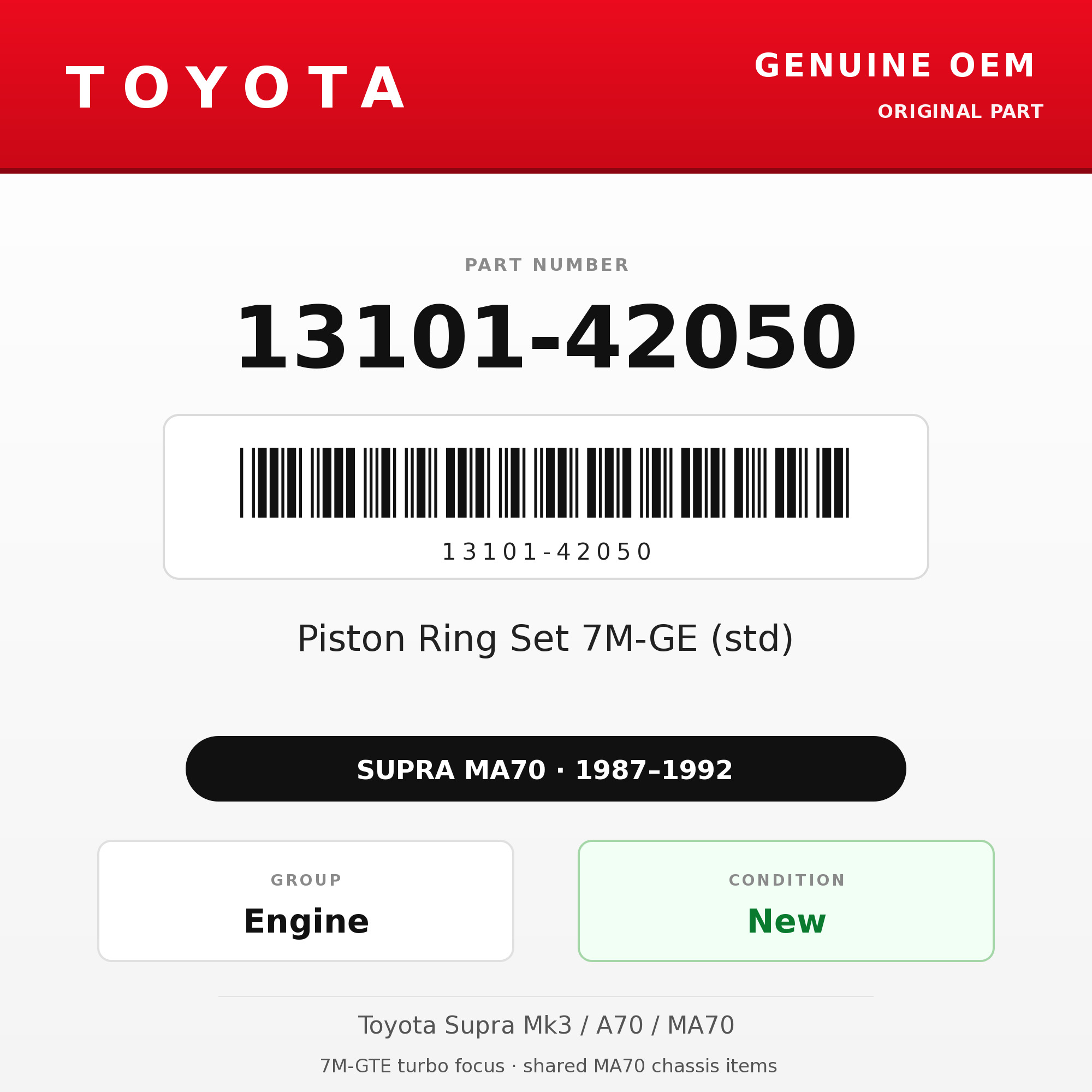 Genuine Toyota OEM 13101-42050 - Piston Ring Set 7M-GE (std) (87-92 Supra)
