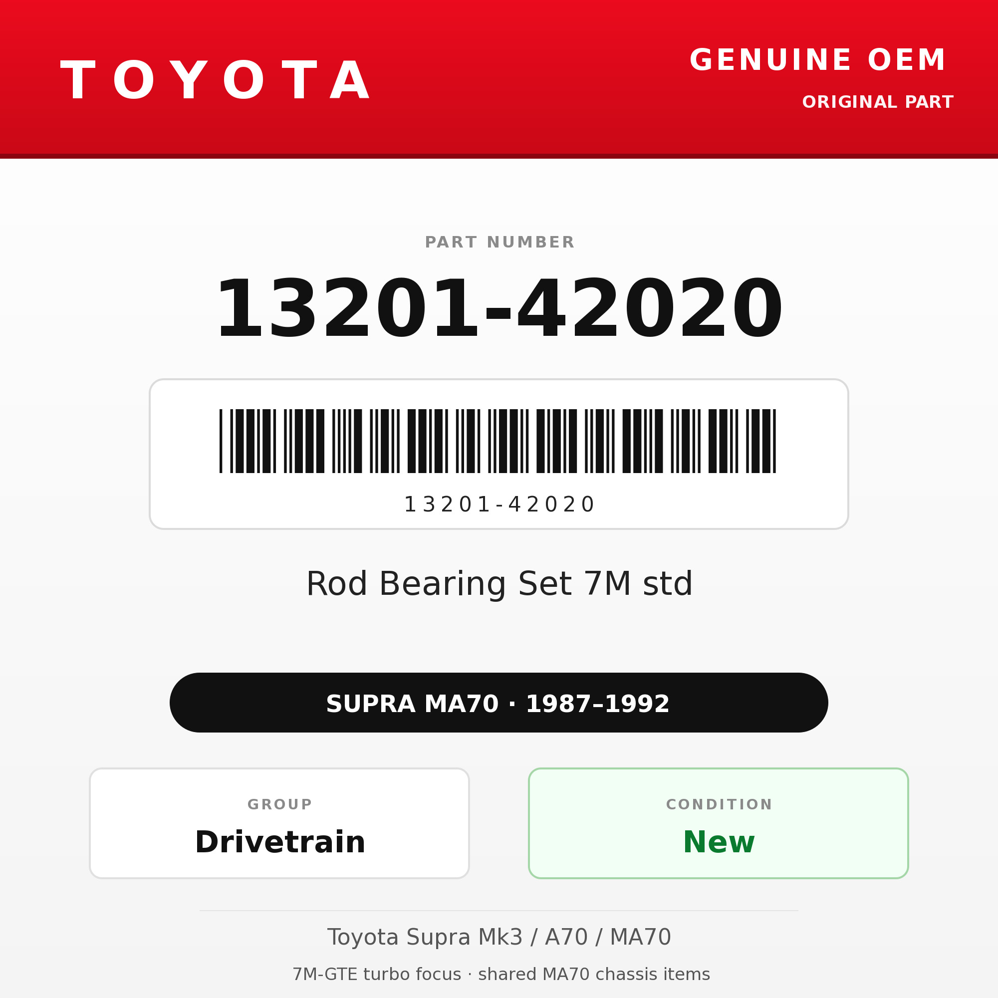 Genuine Toyota OEM 13201-42020 - Rod Bearing Set 7M std (87-92 Supra)