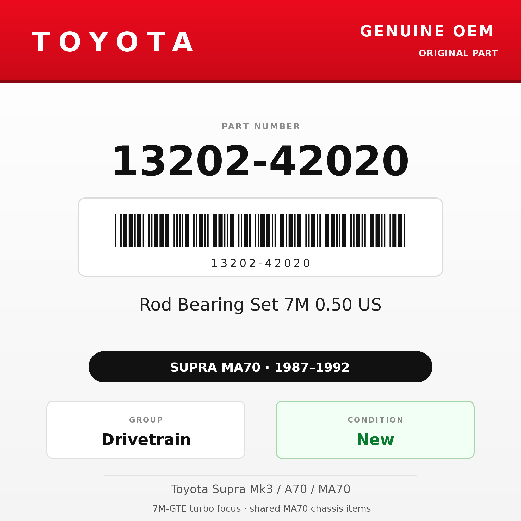 Genuine Toyota OEM 13202-42020 - Rod Bearing Set 7M 0.50 US (87-92 Supra)
